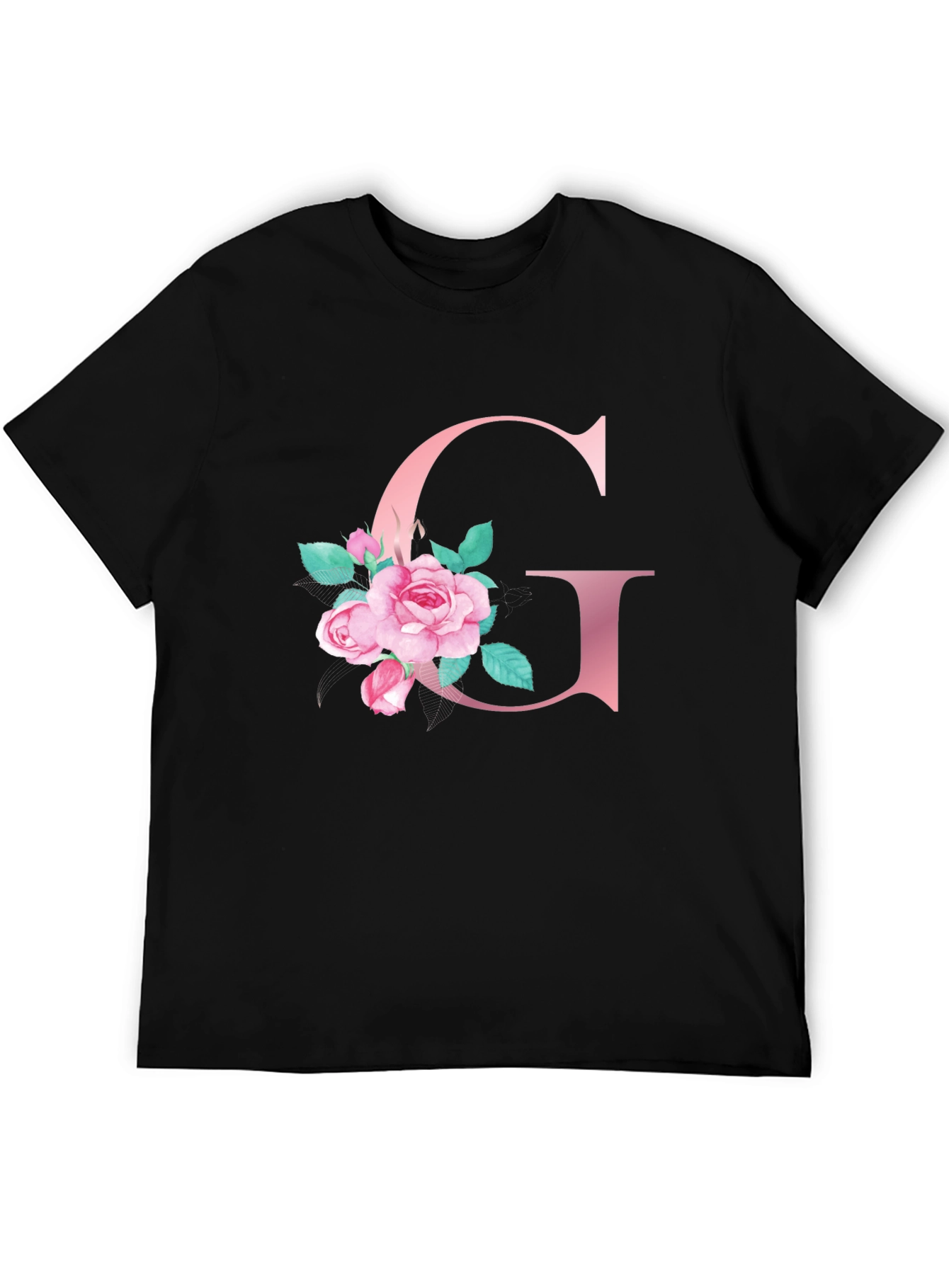 Floral Letter G Black T-Shirt