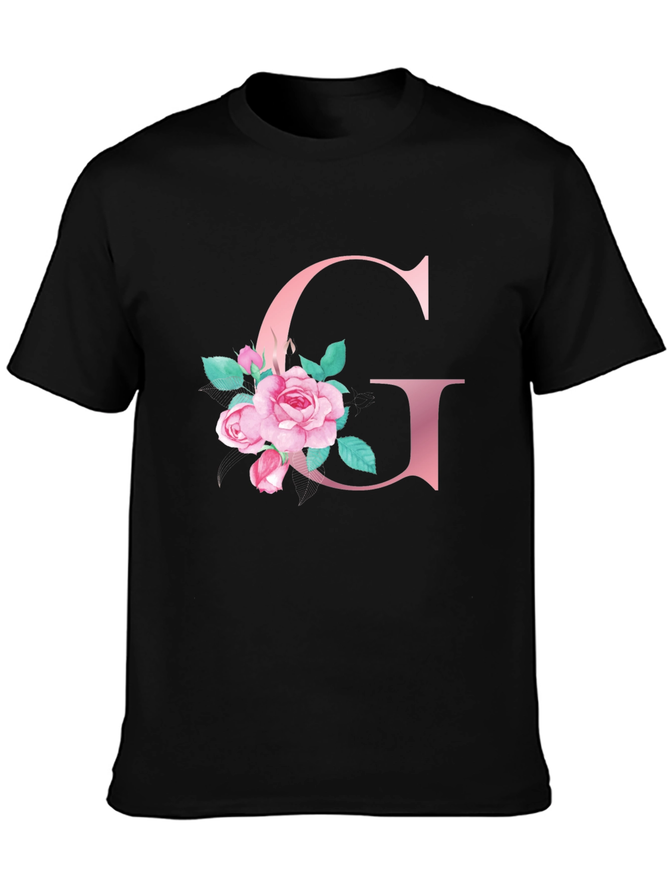Floral Letter G Black T-Shirt