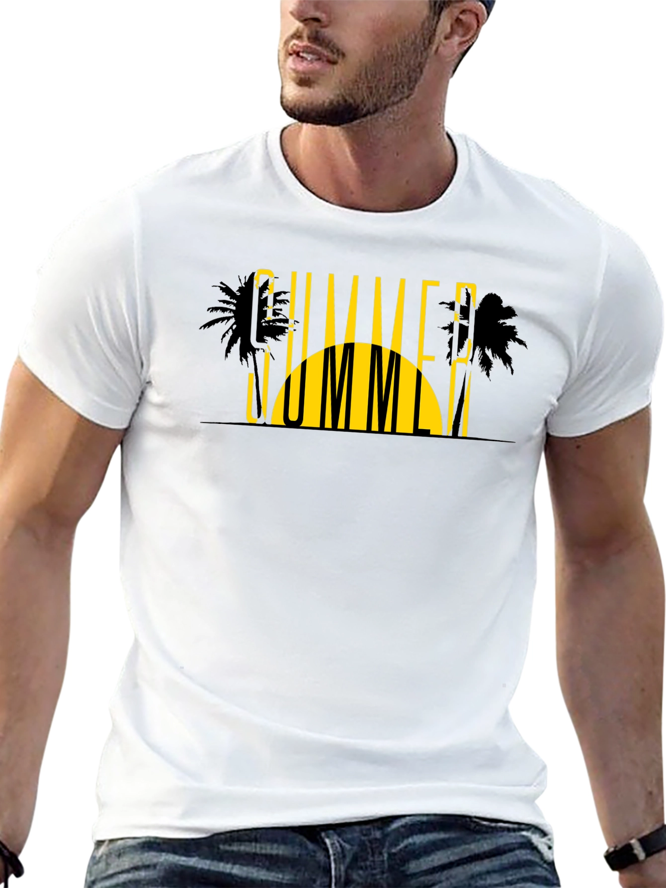 Summer Vibes Graphic Tee - Black Cotton T-Shirt