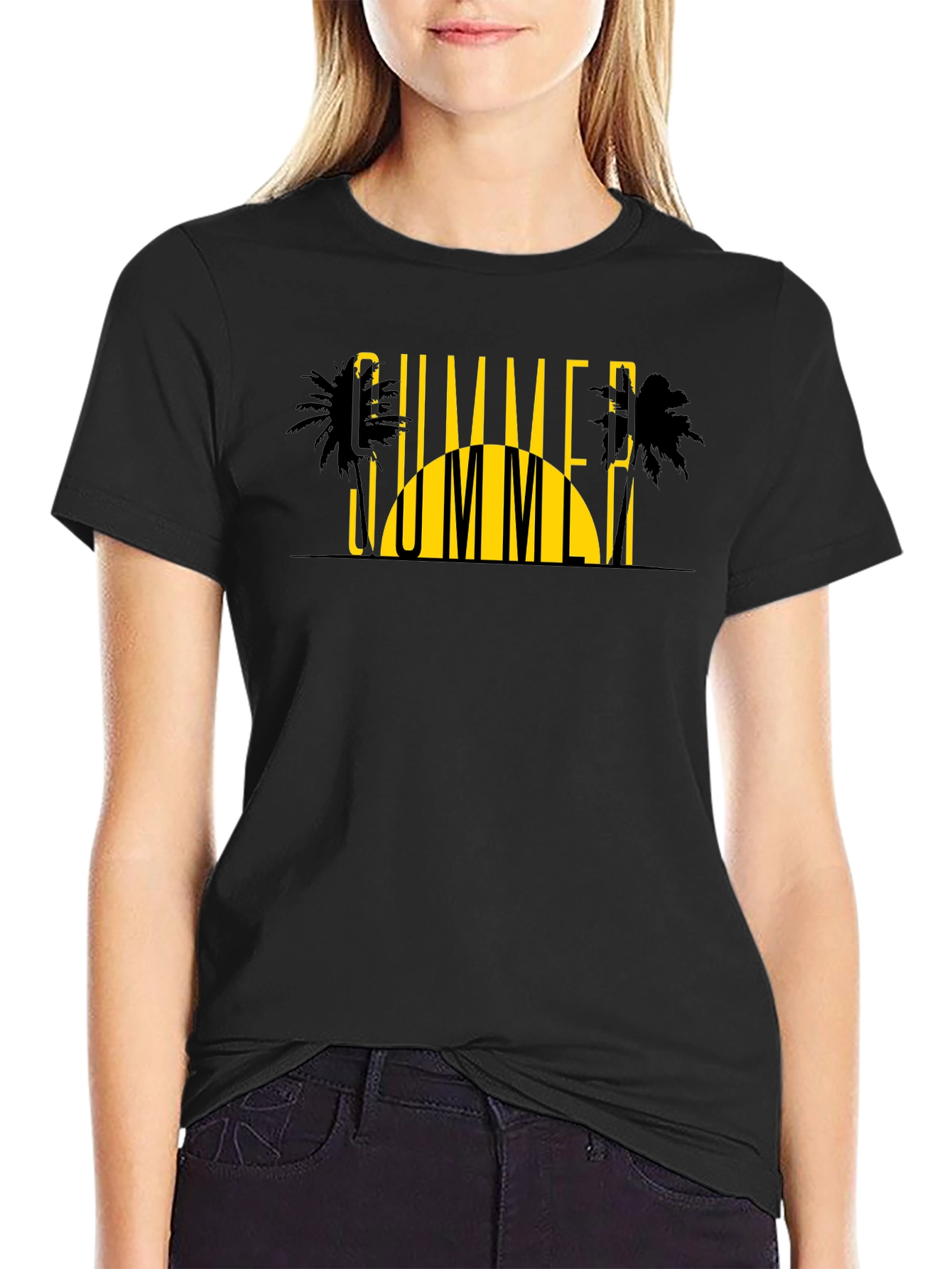 Summer Vibes Graphic Tee - Black Cotton T-Shirt