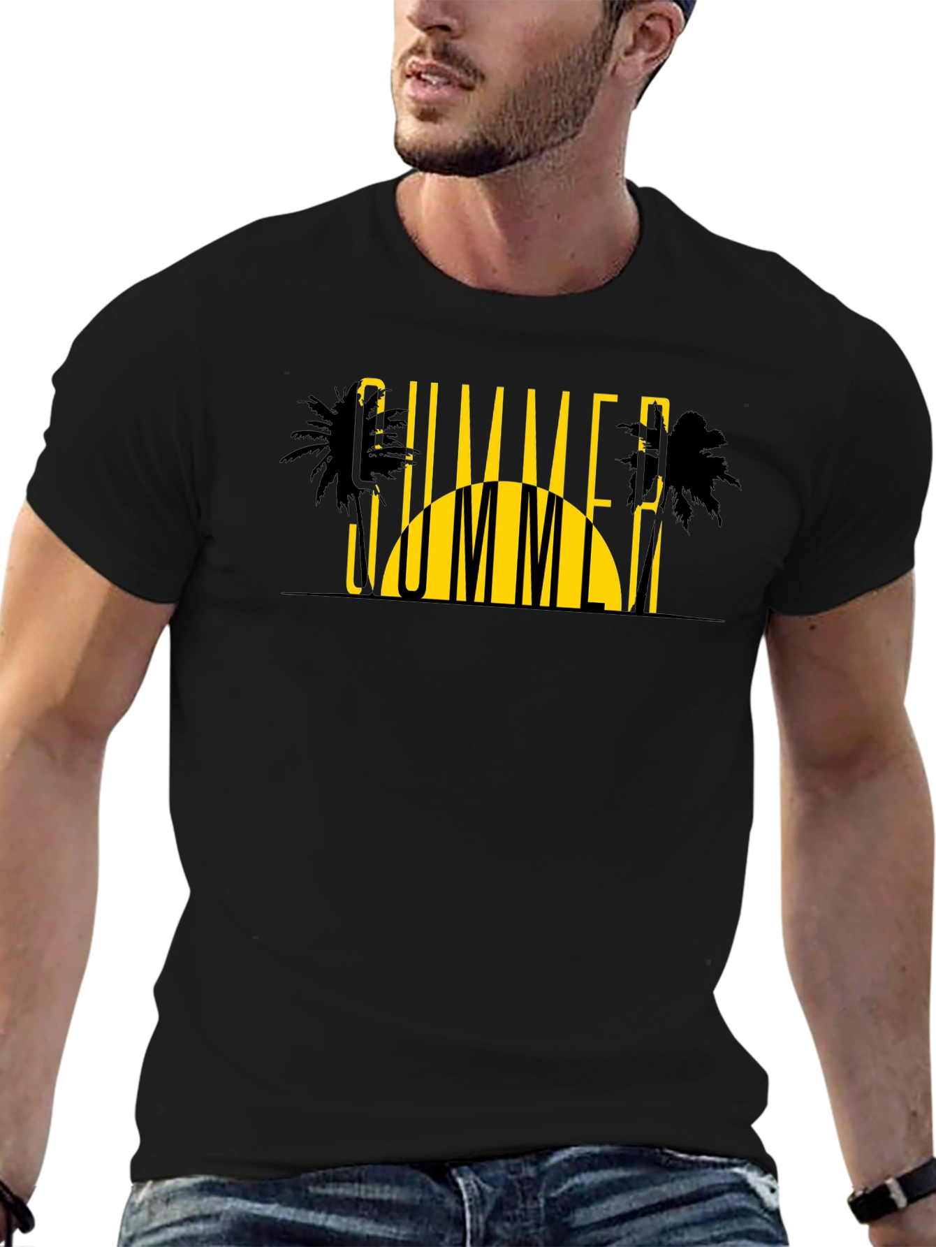 Summer Vibes Graphic Tee - Black Cotton T-Shirt