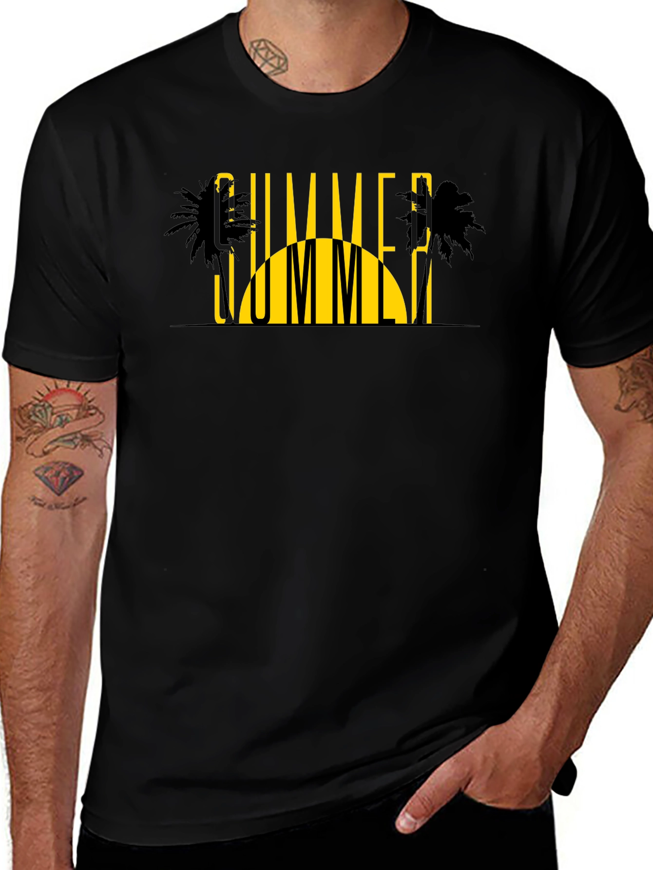 Summer Vibes Graphic Tee - Black Cotton T-Shirt