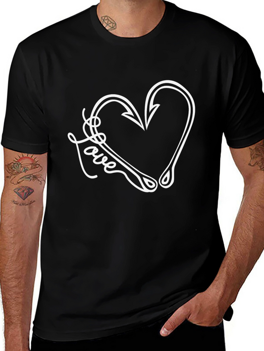 Fishing Love Heart Hook Graphic T-Shirt