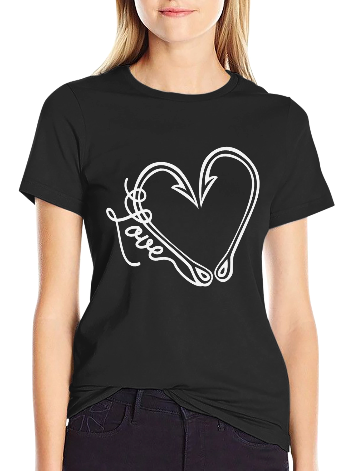 Fishing Love Heart Hook Graphic T-Shirt