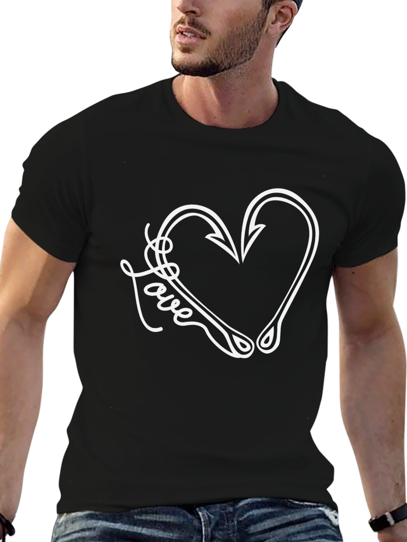 Fishing Love Heart Hook Graphic T-Shirt