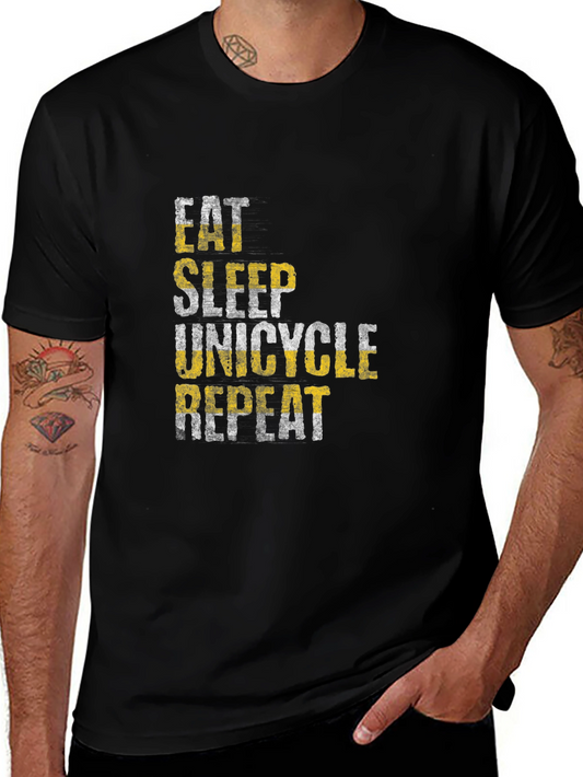 Eat Sleep Unicycle Repeat Black Graphic Tee