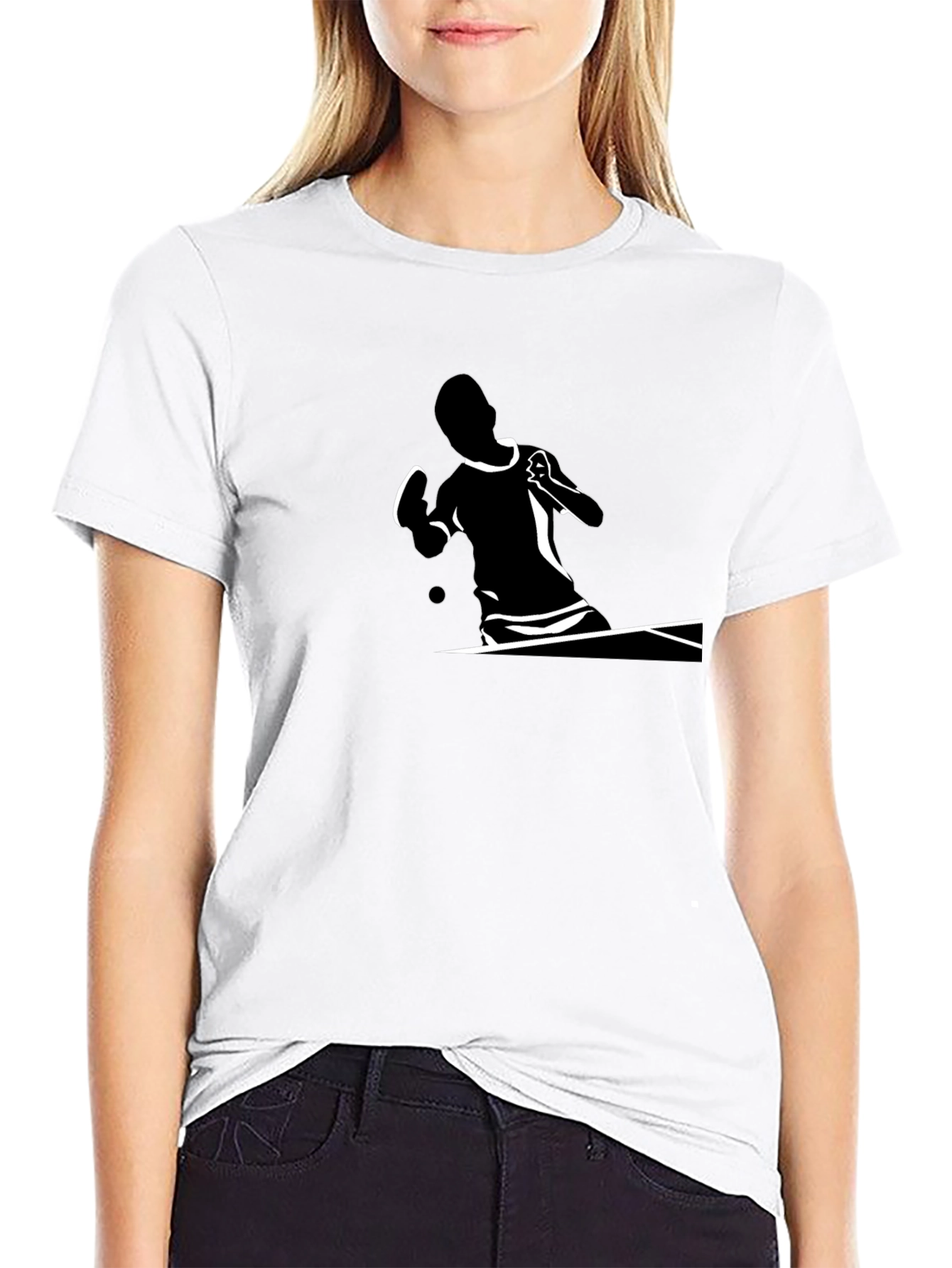 Stylish Black T-Shirt with Table Tennis Player Design