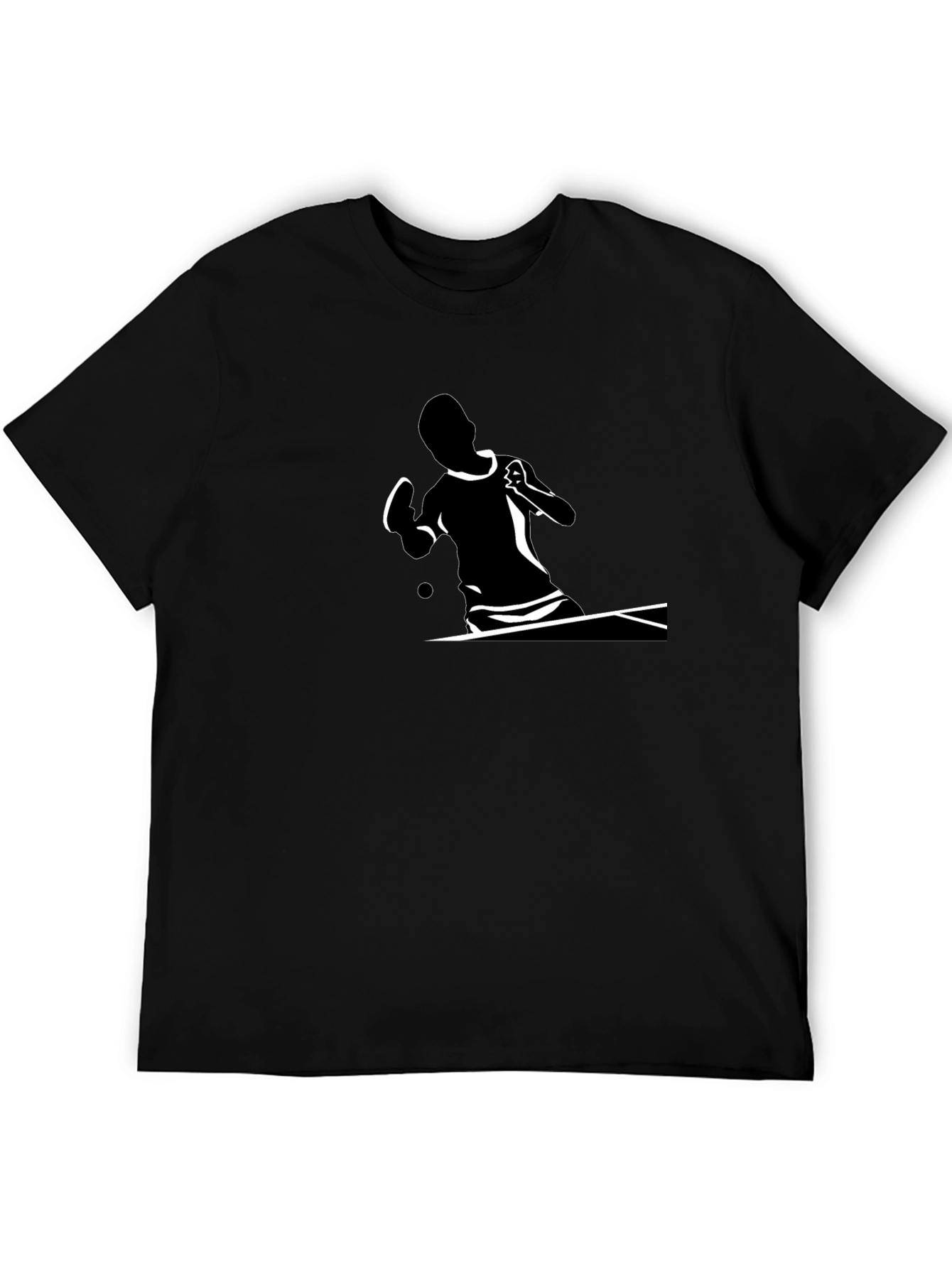 Stylish Black T-Shirt with Table Tennis Player Design