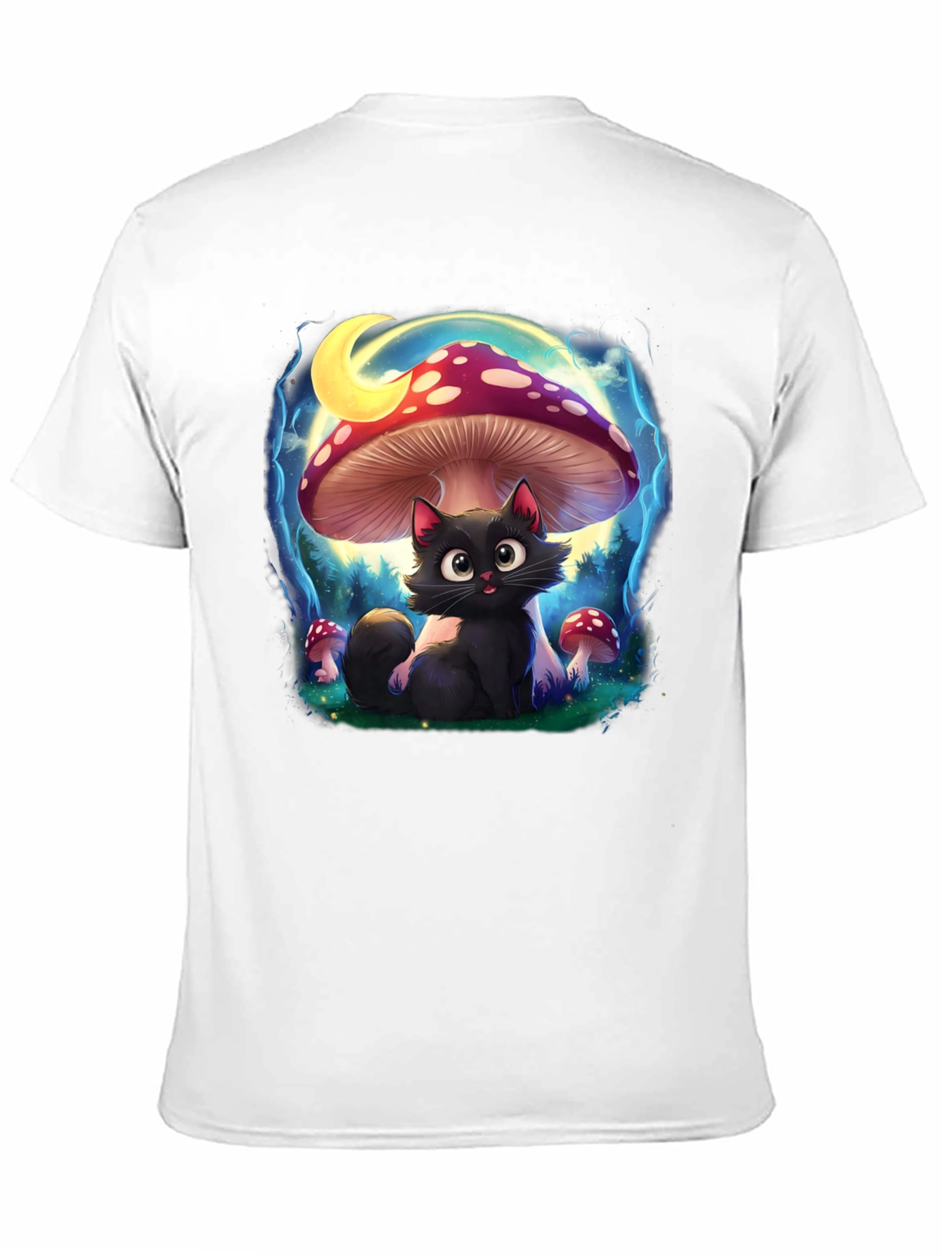 Black Cat Mushroom T-Shirt: Whimsical & Unique Design