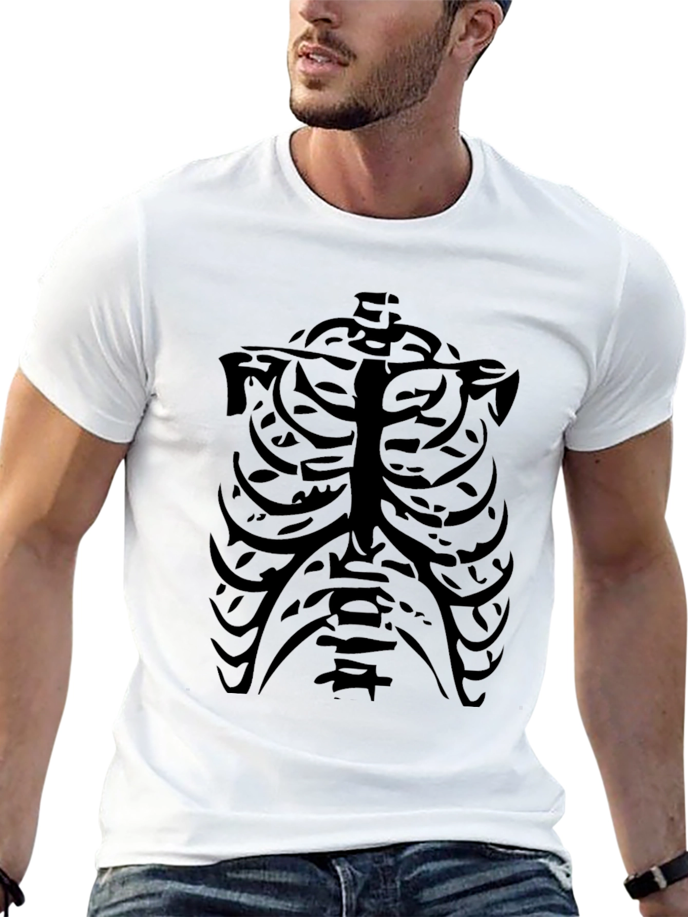Skeleton Ribcage Graphic Tee - Black Crew Neck T-Shirt