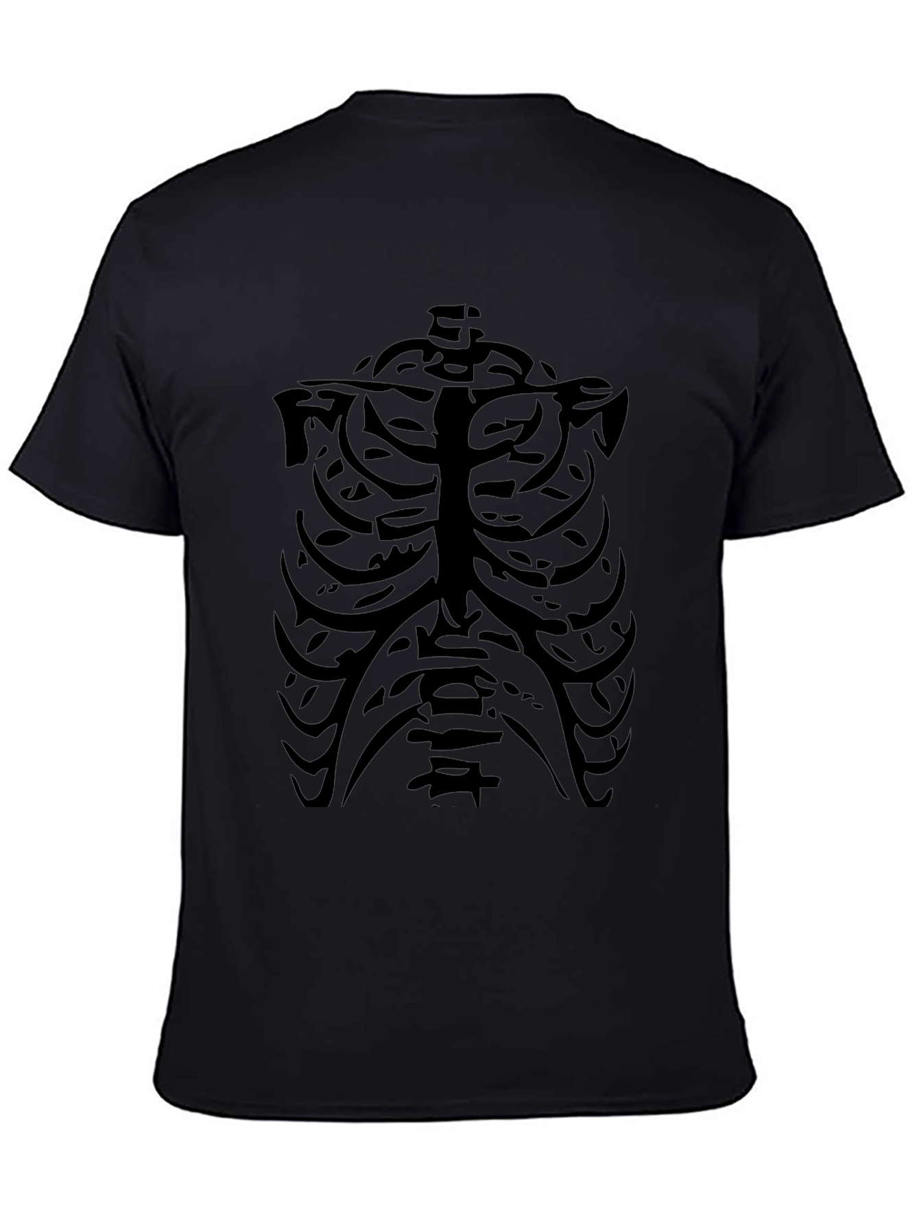 Skeleton Ribcage Graphic Tee - Black Crew Neck T-Shirt
