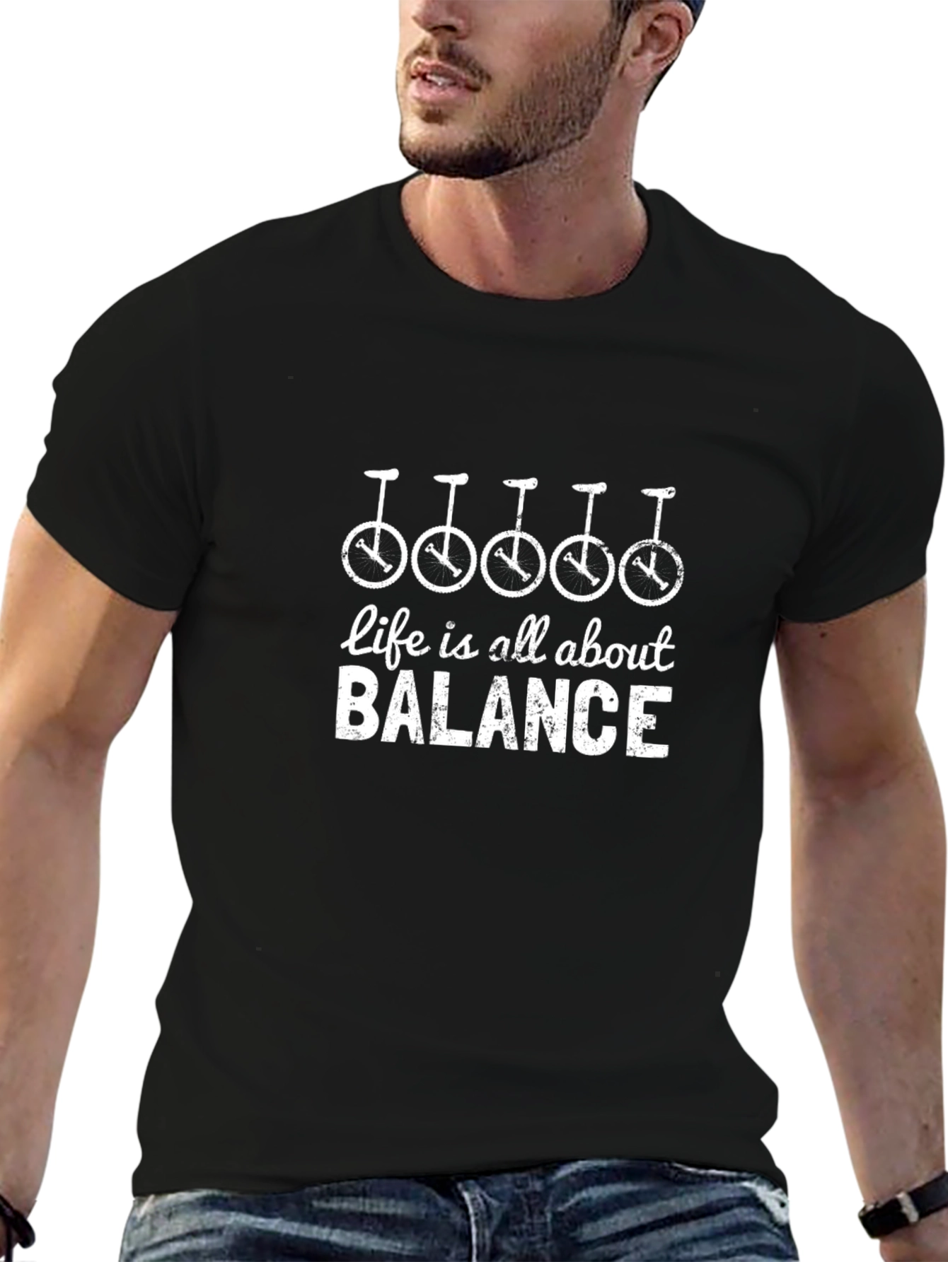 Life Balance Unicycle Graphic Black T-Shirt