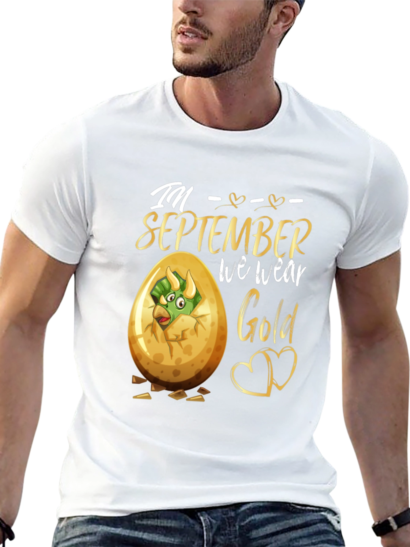 September Birthday Dinosaur Gold T-Shirt