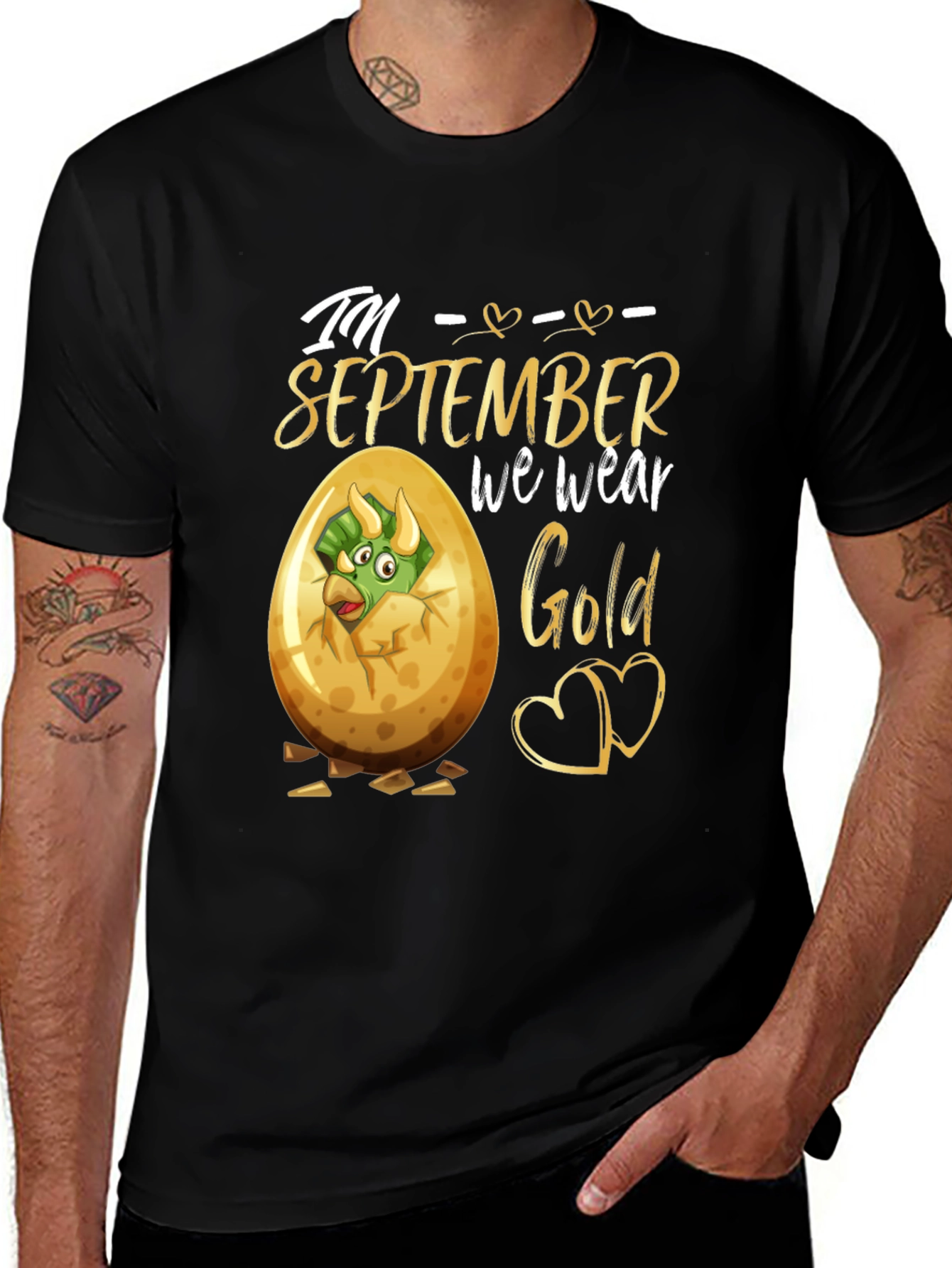 September Birthday Dinosaur Gold T-Shirt