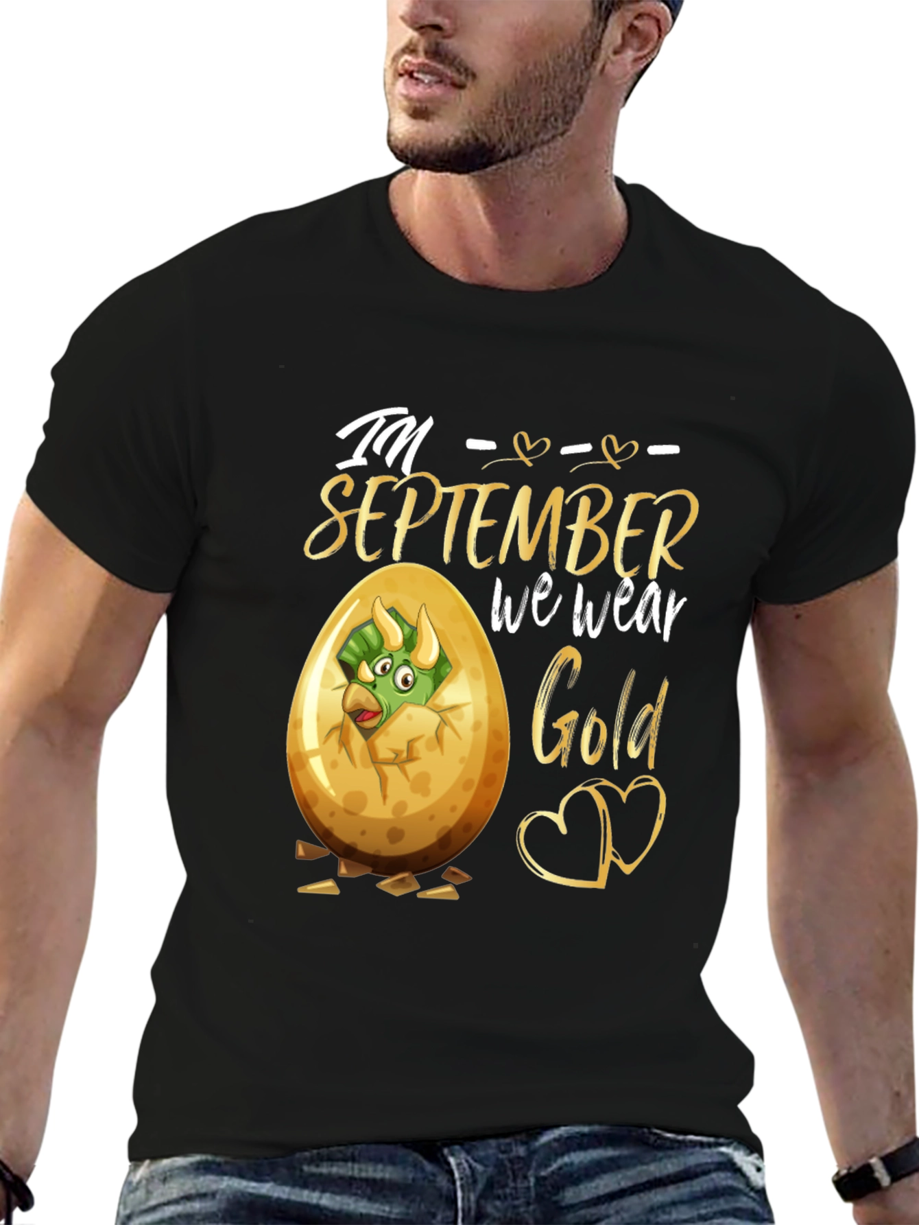 September Birthday Dinosaur Gold T-Shirt