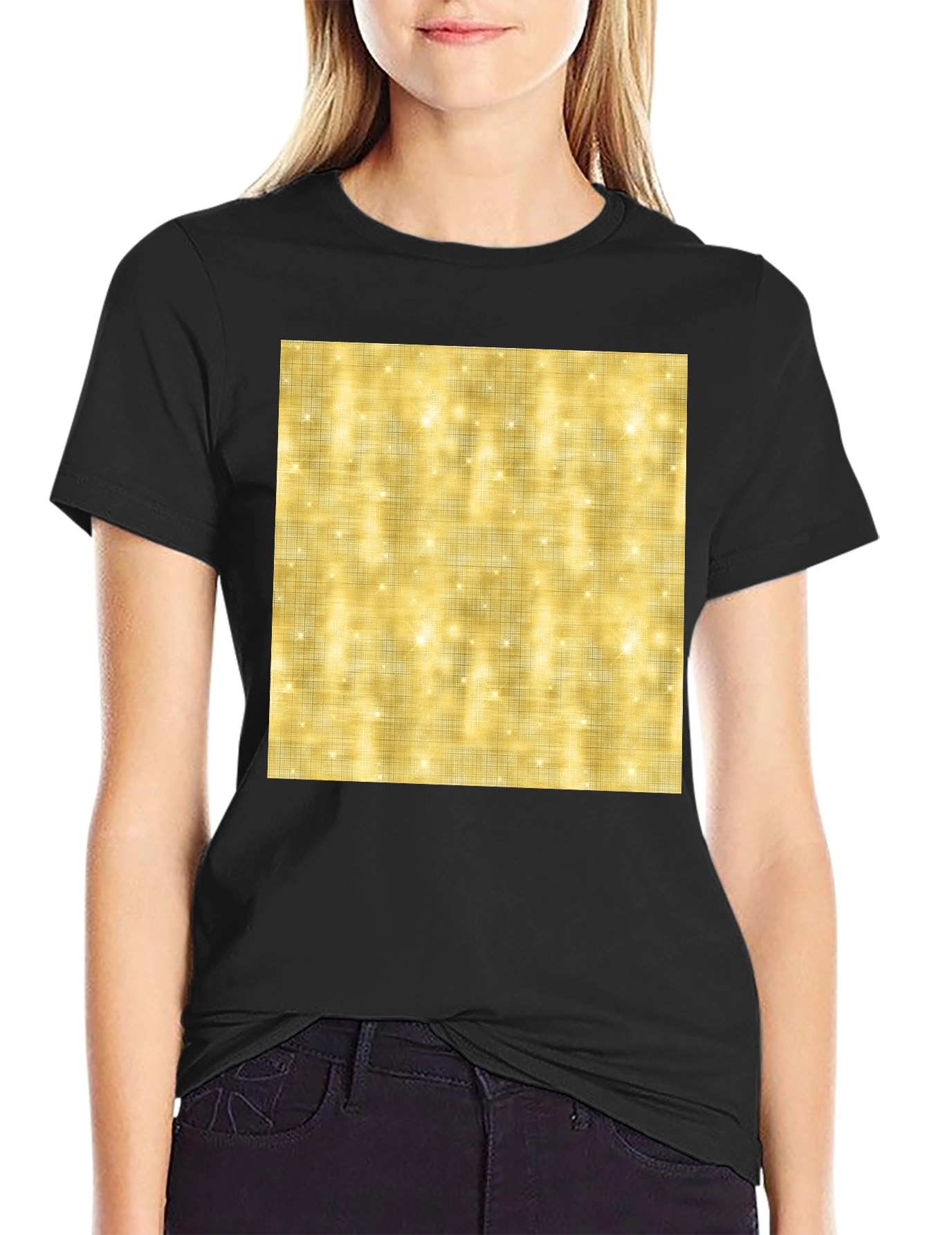 Sparkling Gold Pattern Black T-Shirt