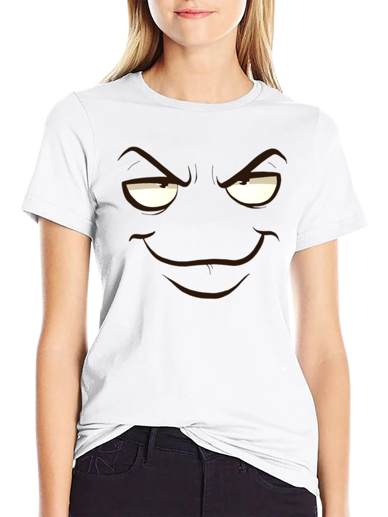 Mens Black T-Shirt with Cartoon Smirk Face