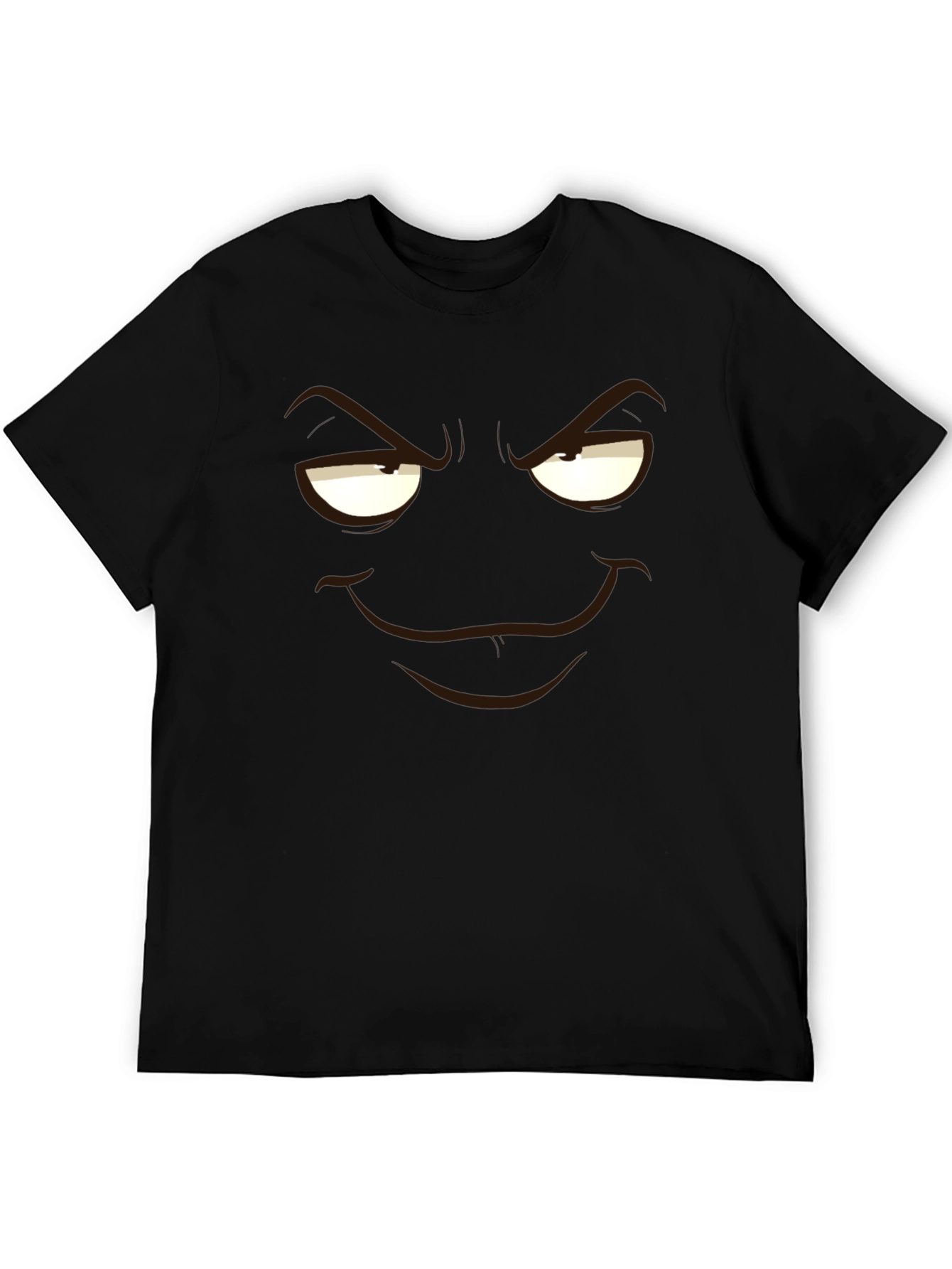 Mens Black T-Shirt with Cartoon Smirk Face
