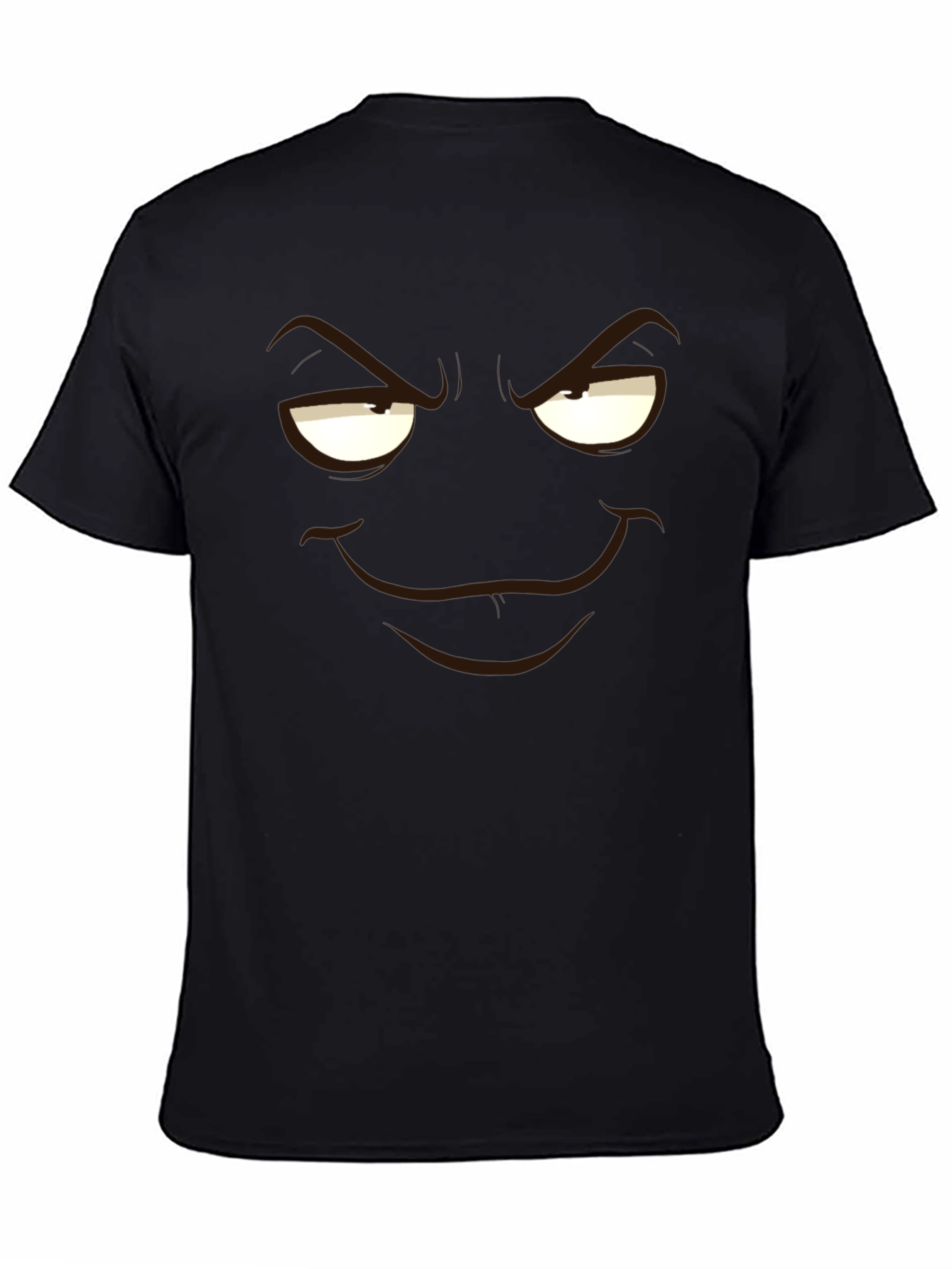 Mens Black T-Shirt with Cartoon Smirk Face