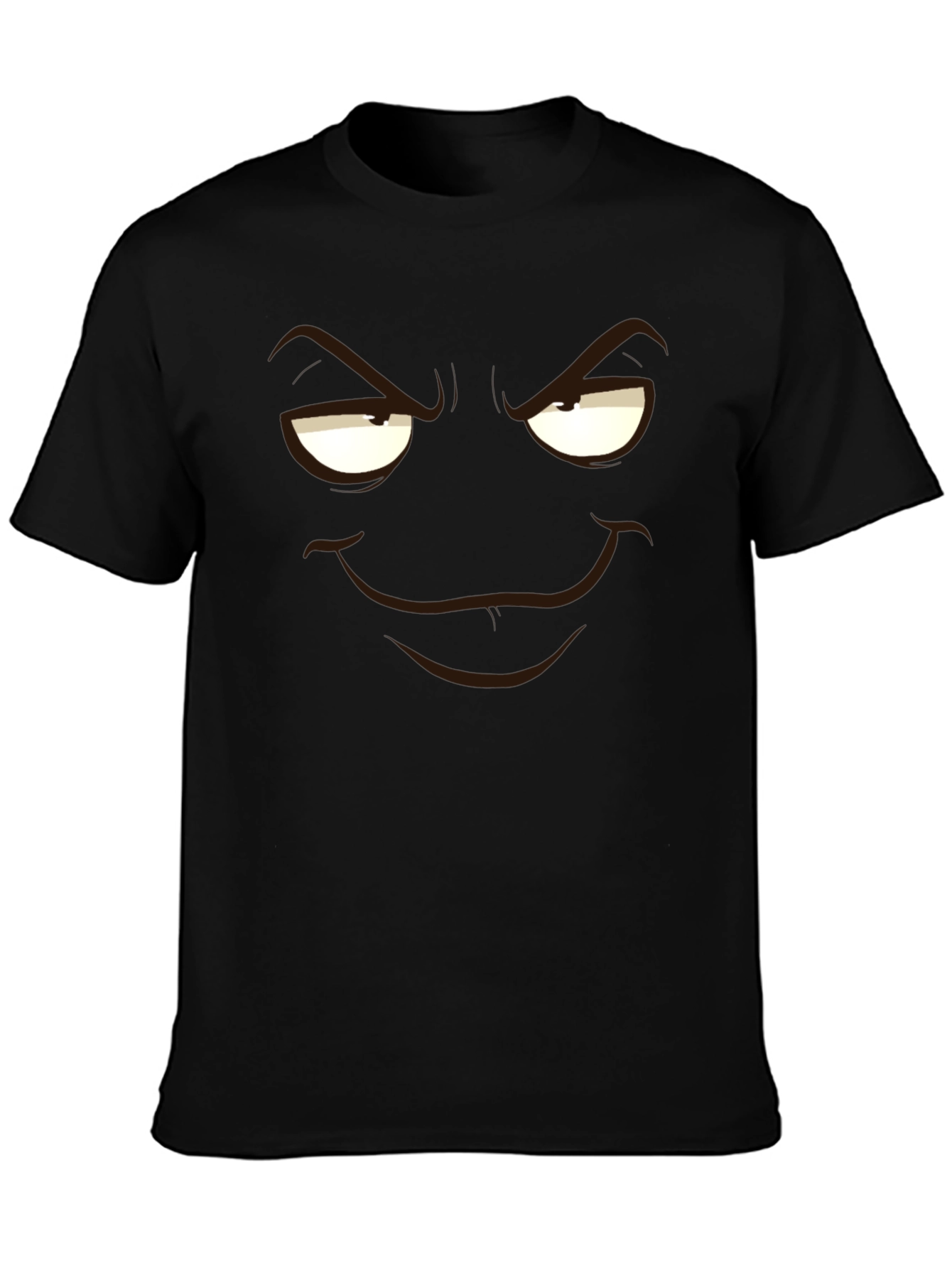 Mens Black T-Shirt with Cartoon Smirk Face