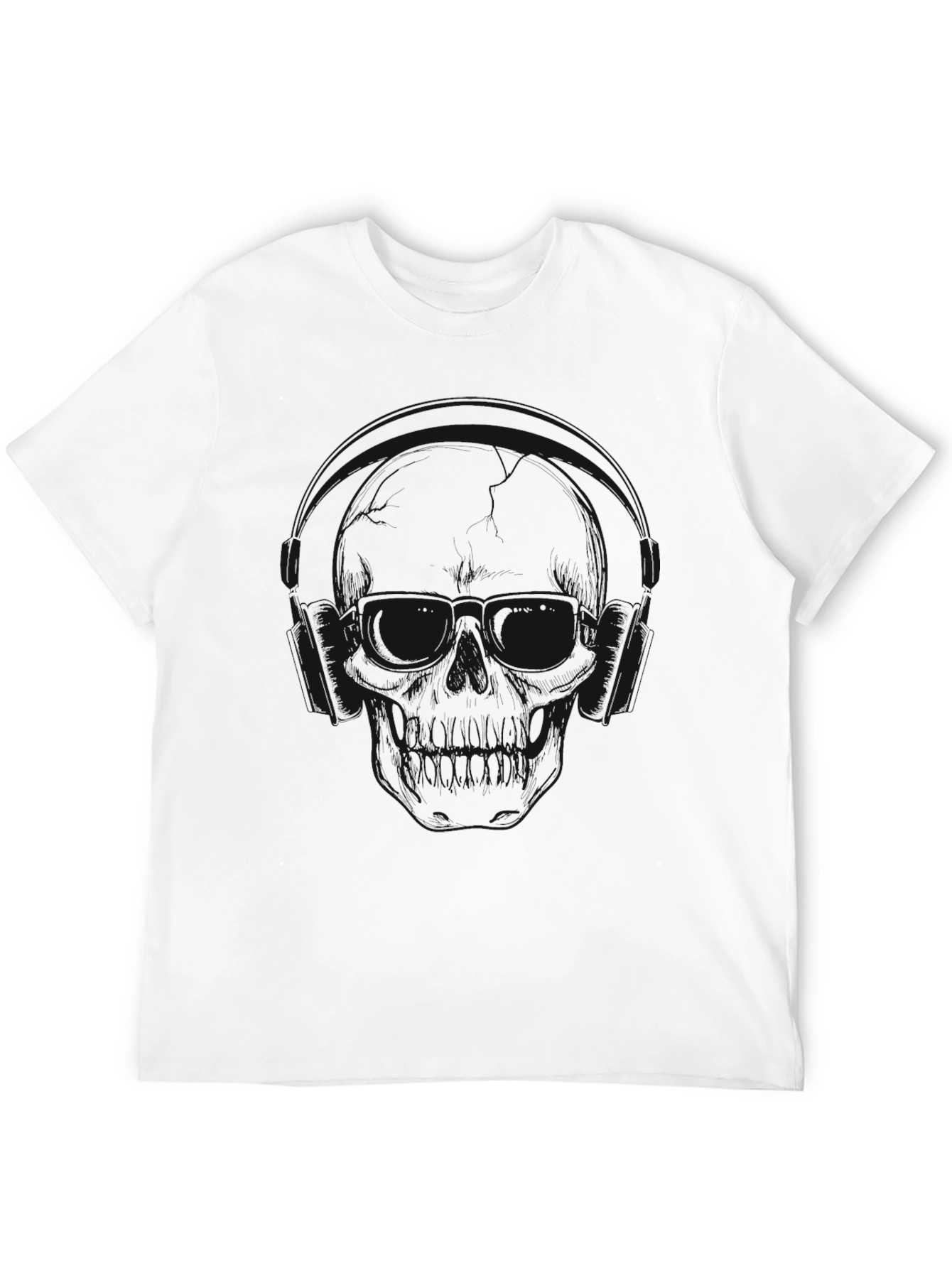 Skull with Headphones Graphic T-Shirt - Black