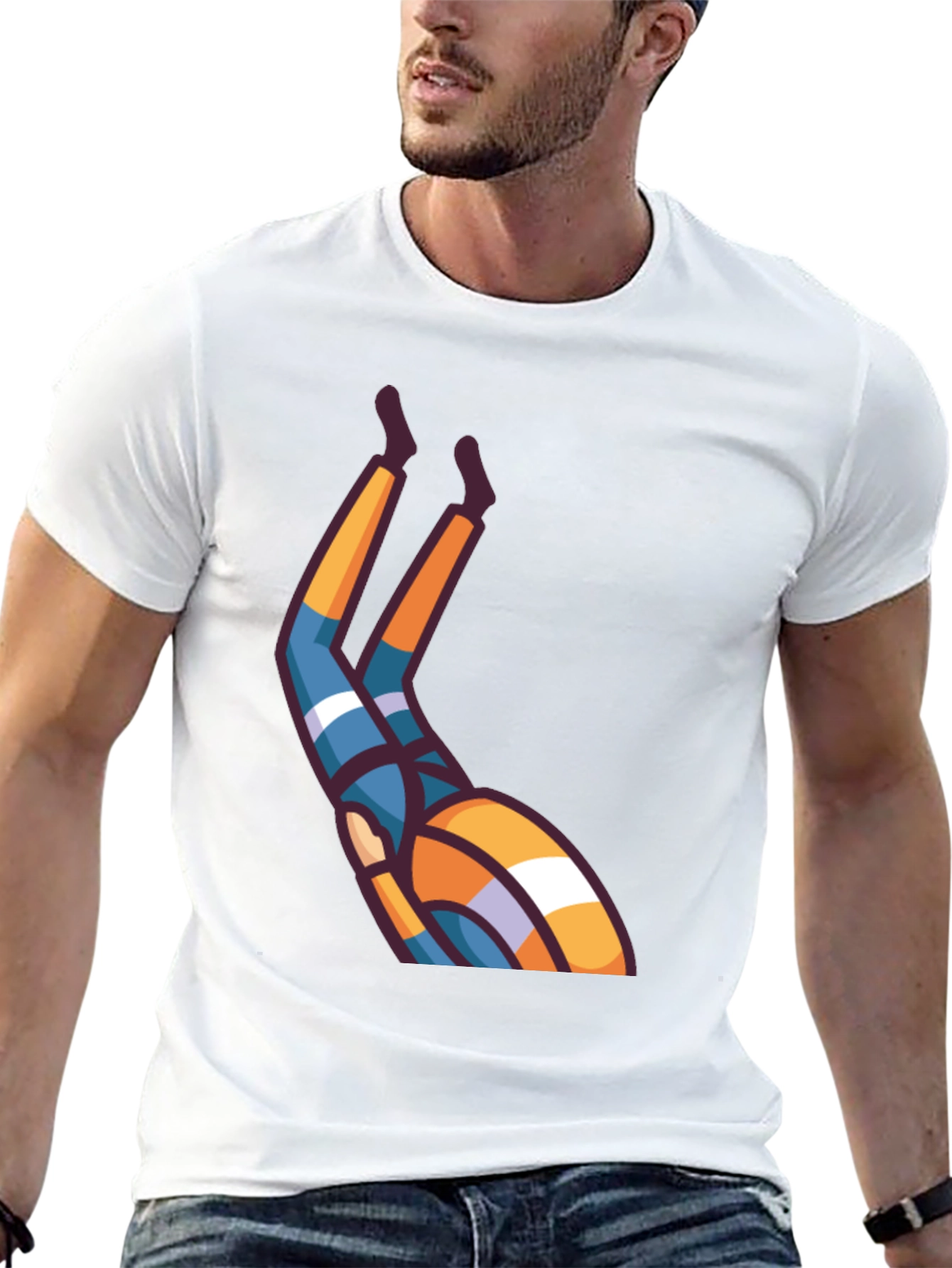 Upside Down Cartoon Character Black T-Shirt