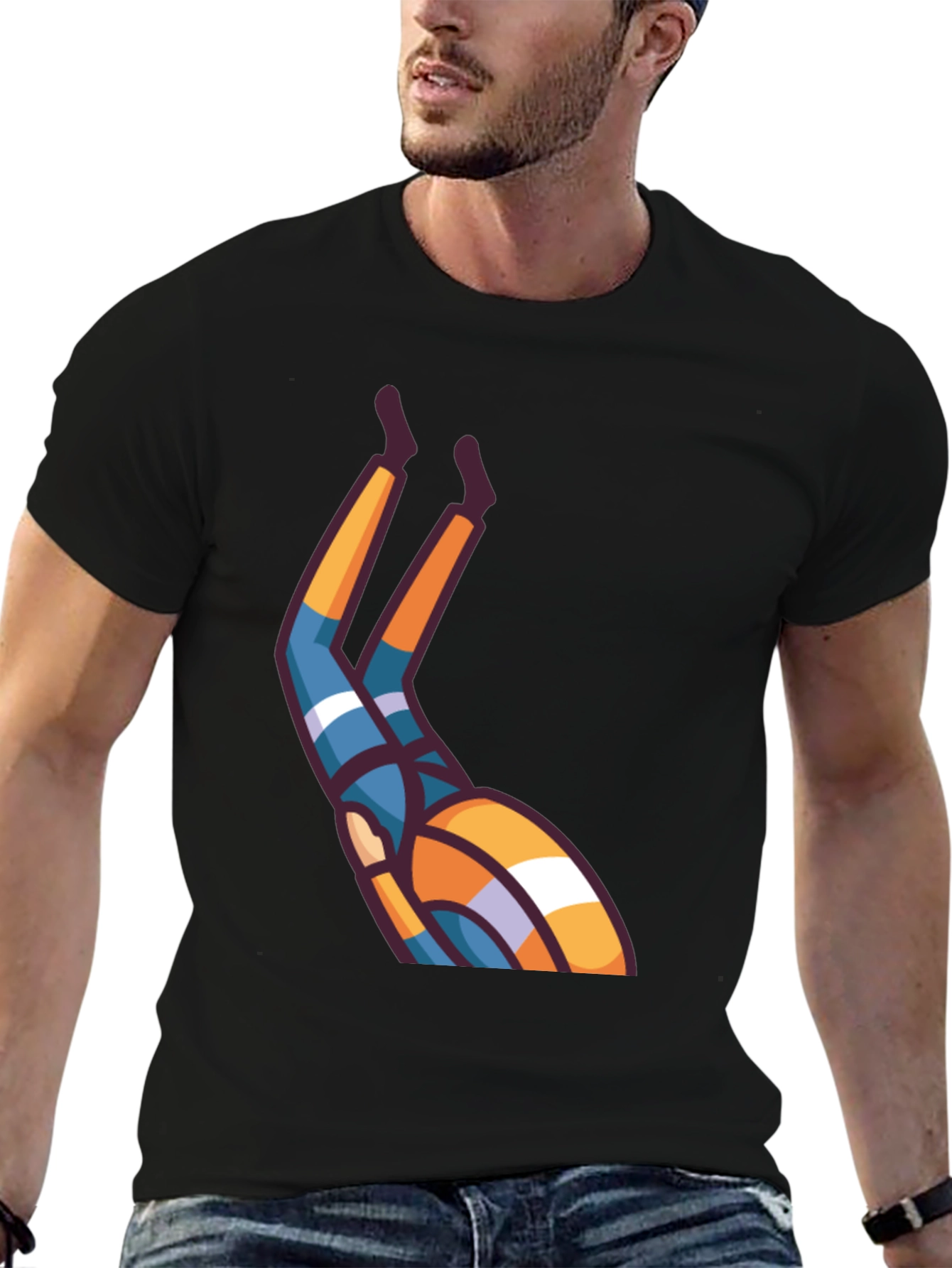 Upside Down Cartoon Character Black T-Shirt