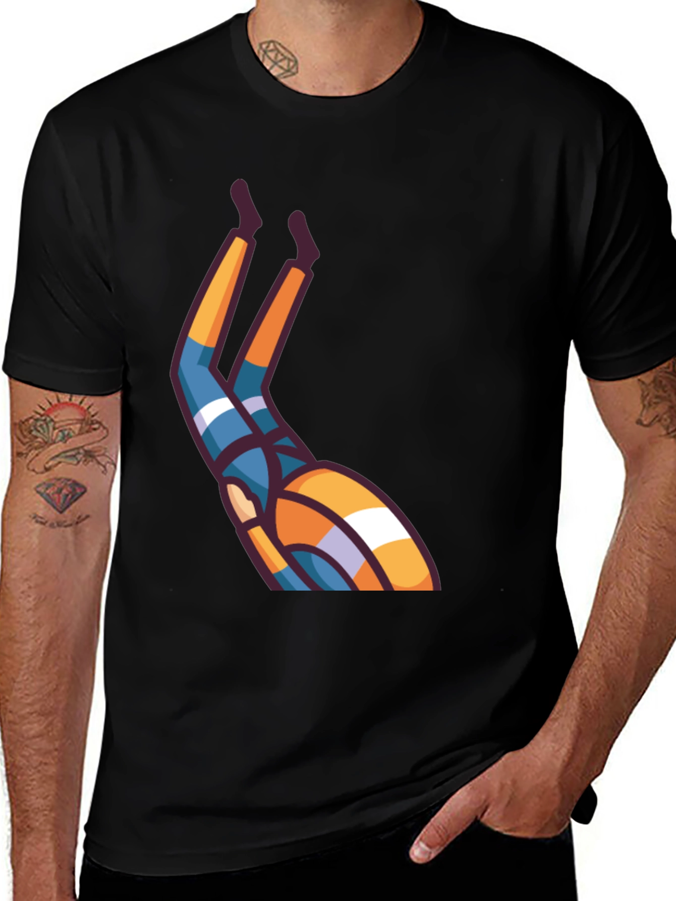 Upside Down Cartoon Character Black T-Shirt