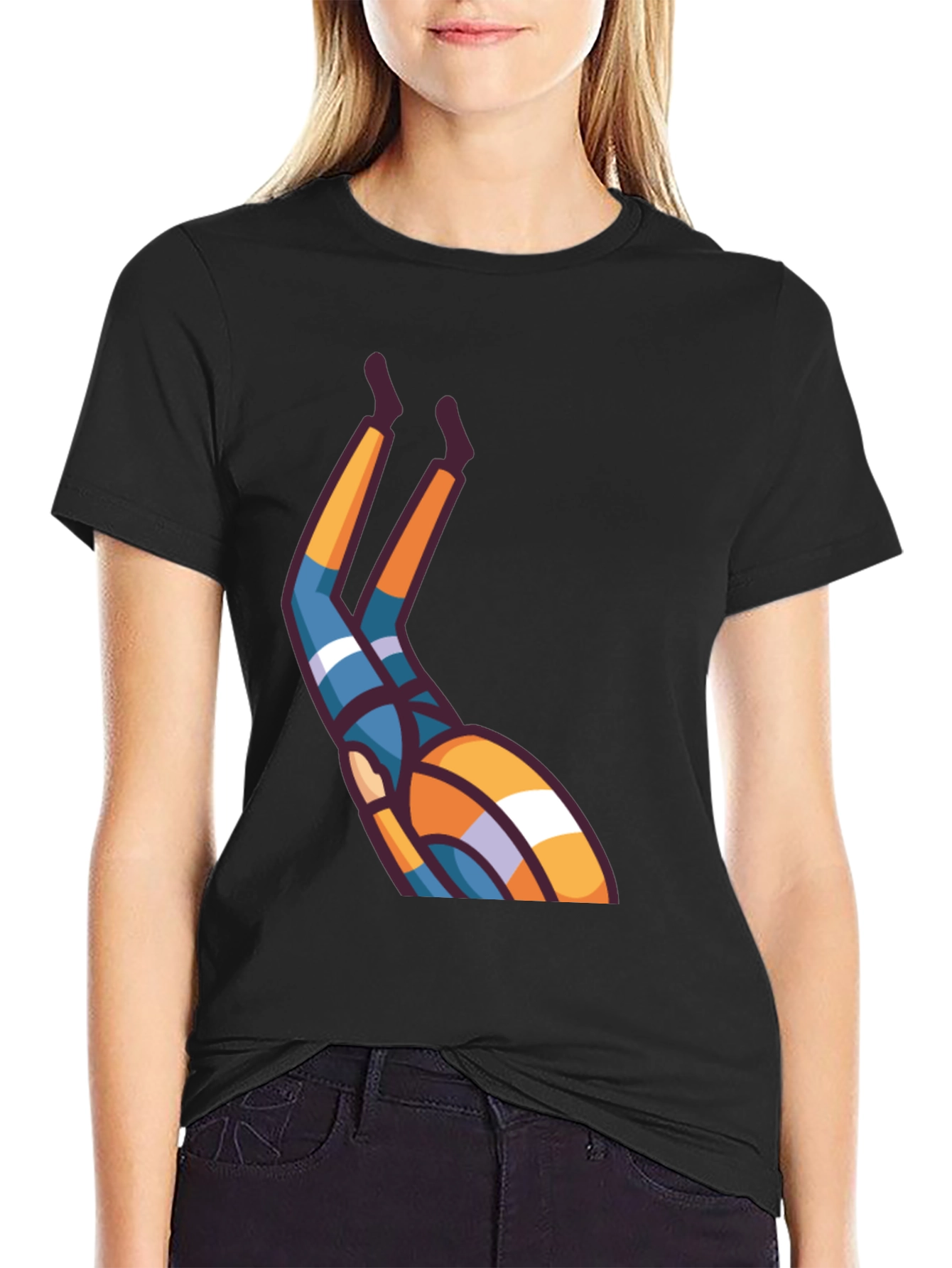 Upside Down Cartoon Character Black T-Shirt