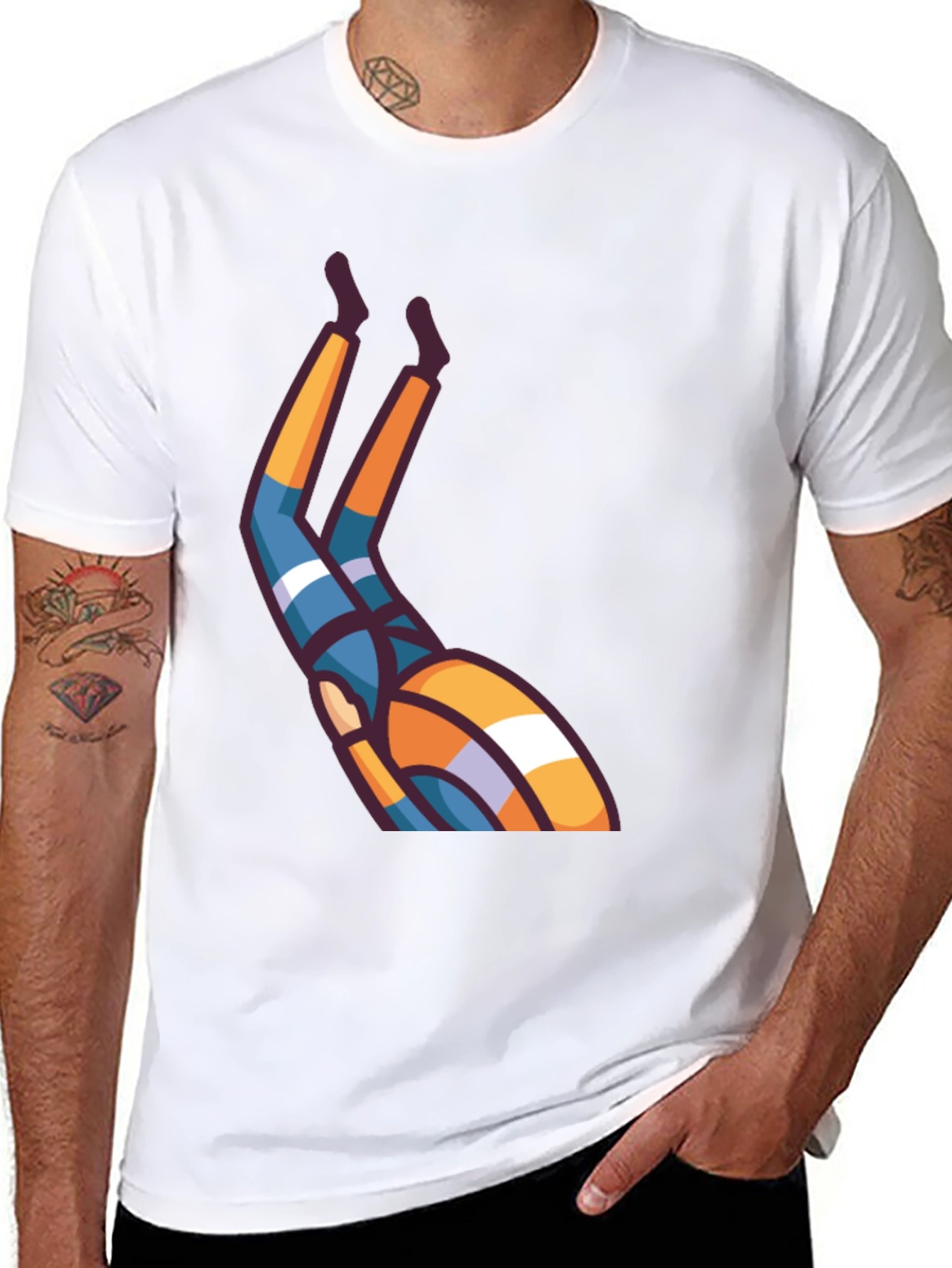 Upside Down Cartoon Character Black T-Shirt