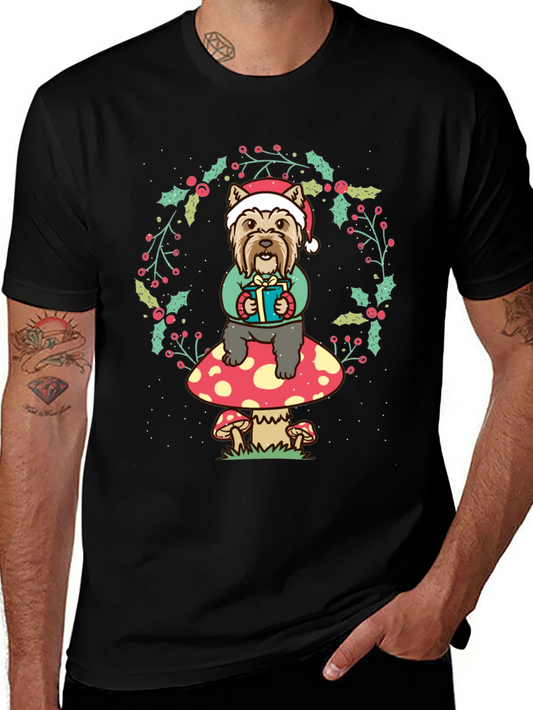 Festive Dog Mushroom Christmas Graphic Tee