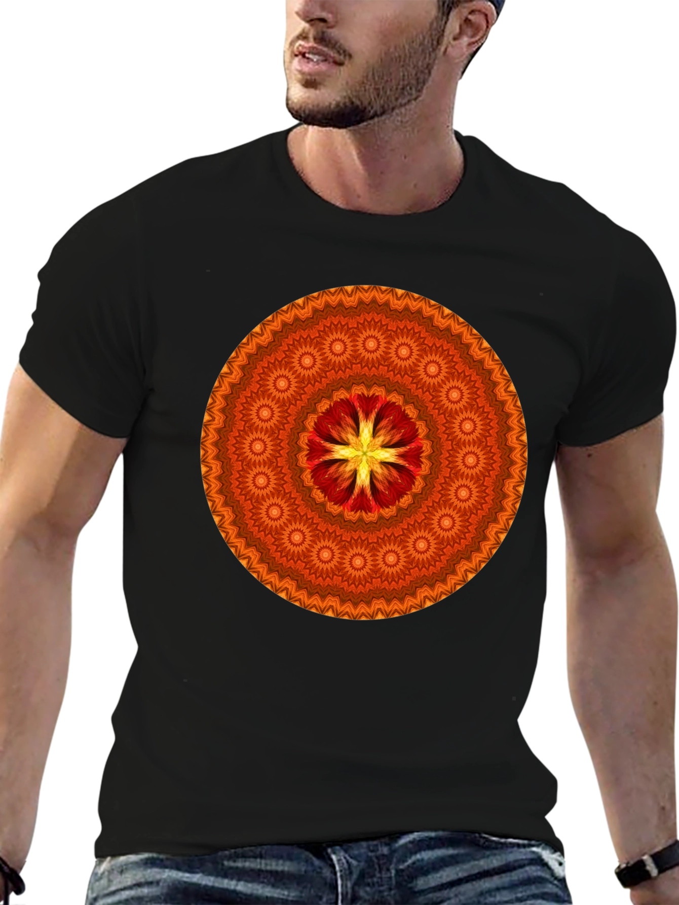 Orange Mandala Graphic T-Shirt - Stylish Casual Wear