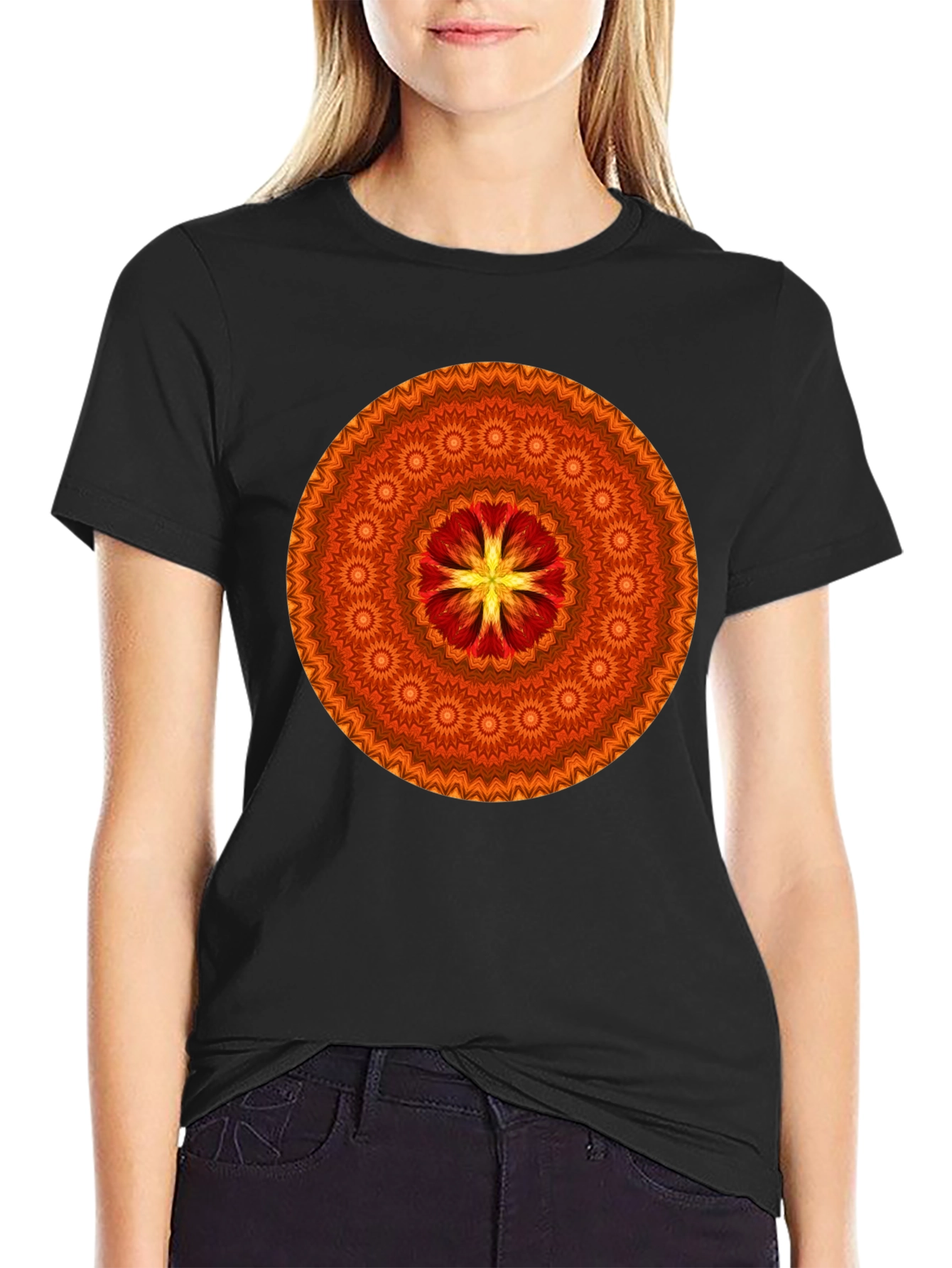 Orange Mandala Graphic T-Shirt - Stylish Casual Wear
