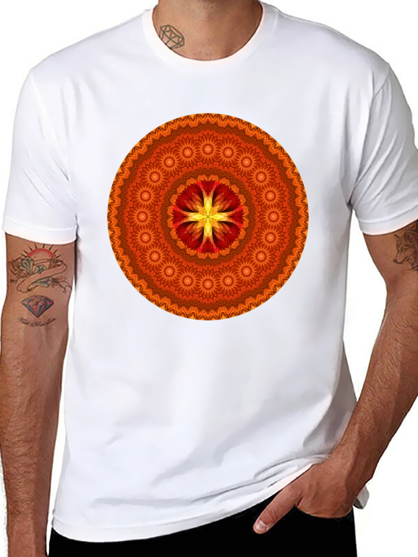 Orange Mandala Graphic T-Shirt - Stylish Casual Wear