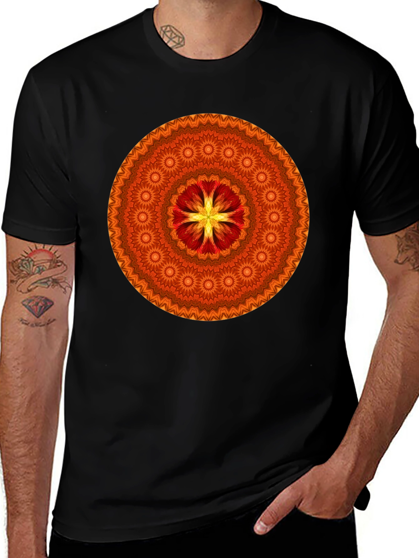 Orange Mandala Graphic T-Shirt - Stylish Casual Wear