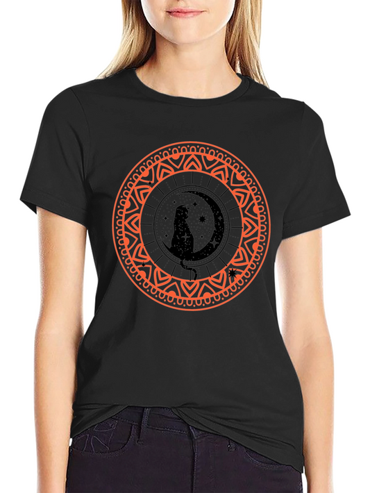 Black Cat Moon Mandala Graphic Tee