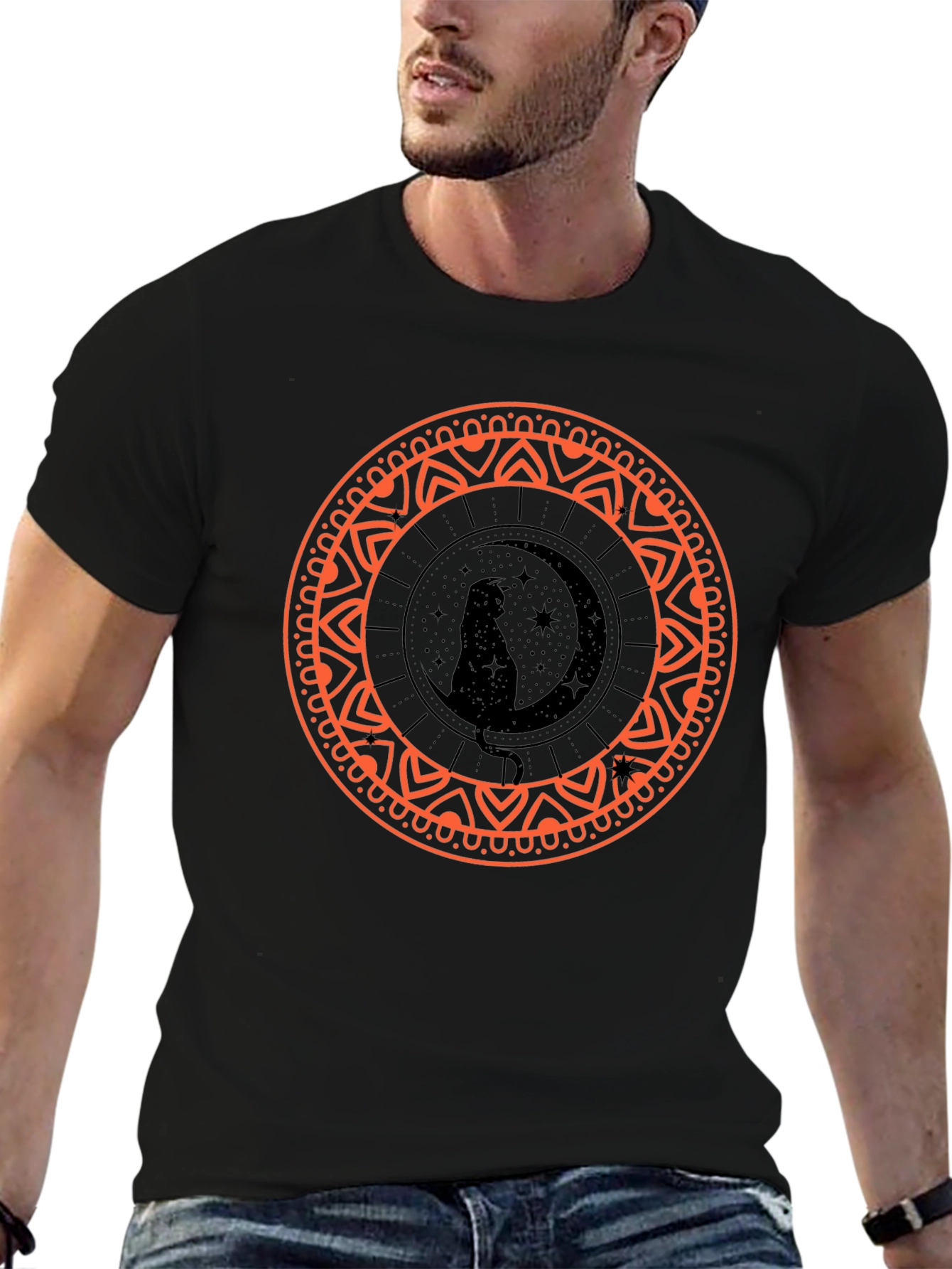 Black Cat Moon Mandala Graphic Tee