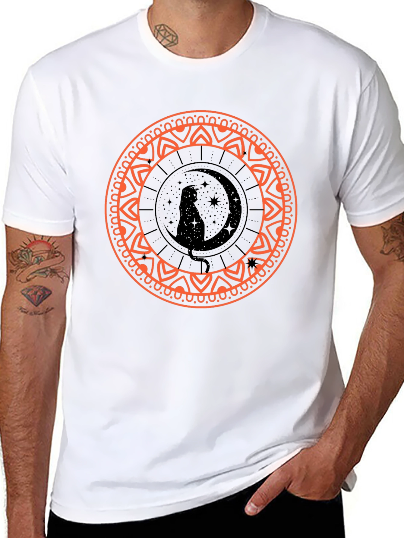 Black Cat Moon Mandala Graphic Tee