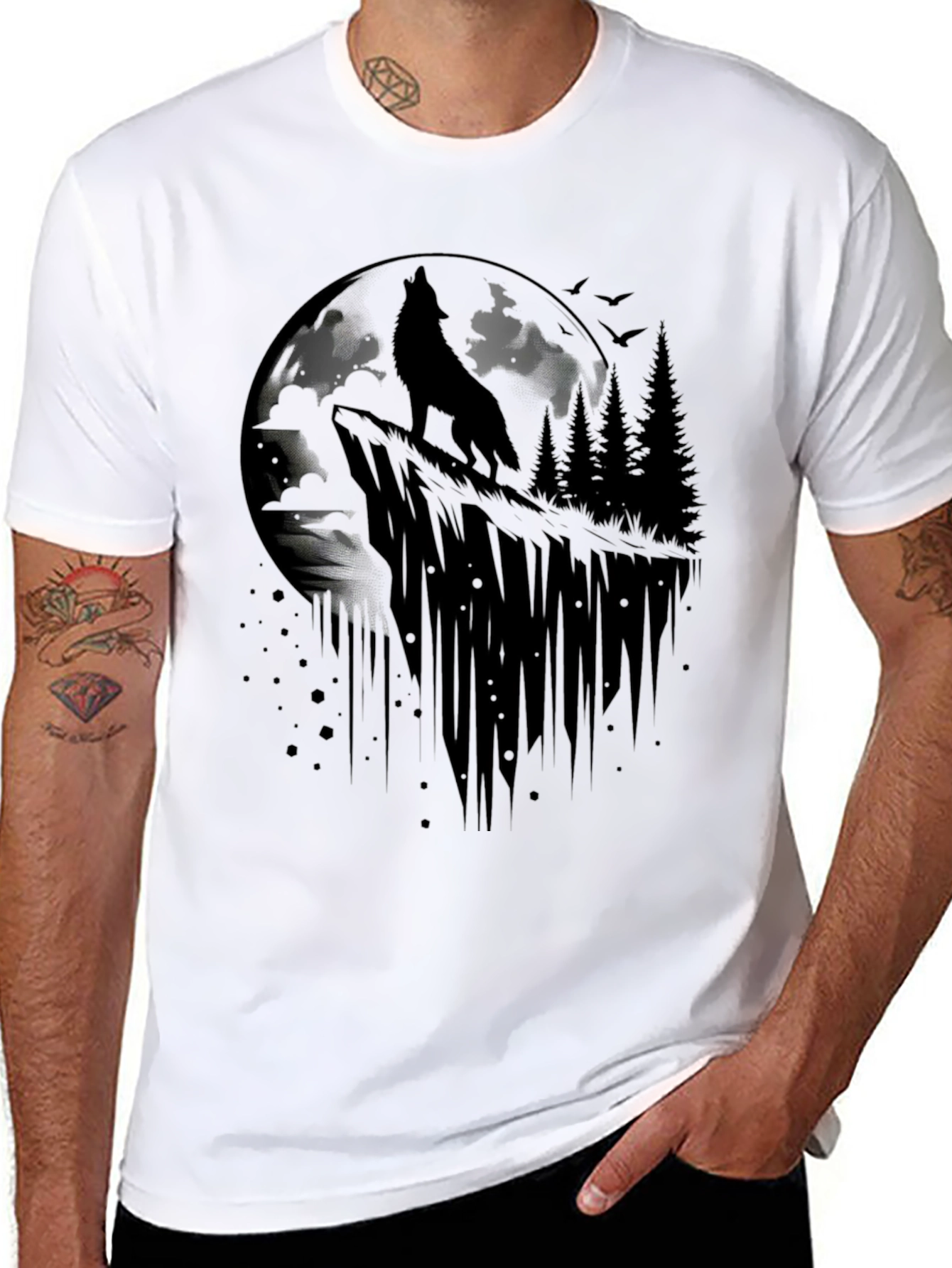 Wolf Moon Graphic Tee - Black Cotton T-Shirt