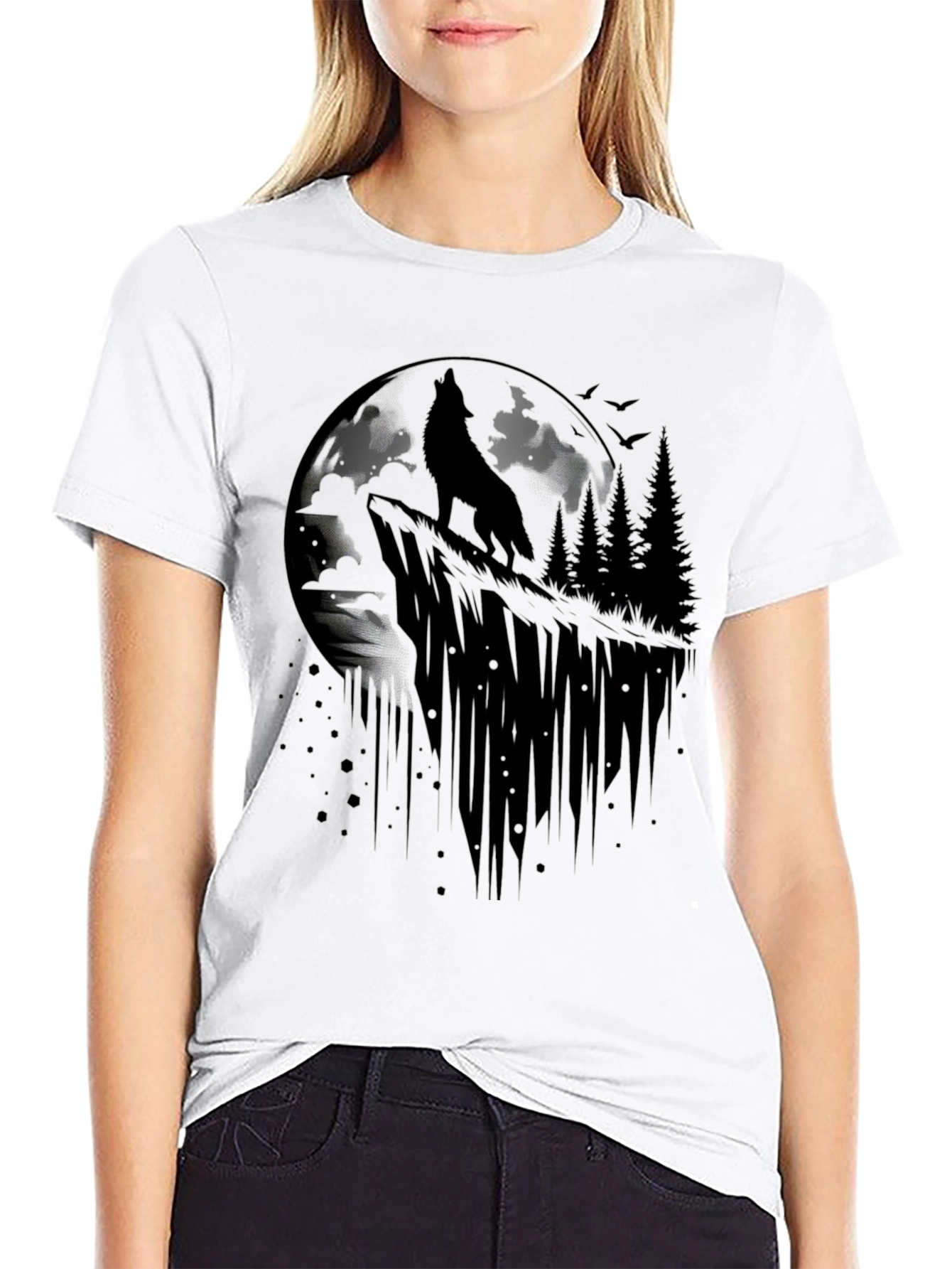 Wolf Moon Graphic Tee - Black Cotton T-Shirt