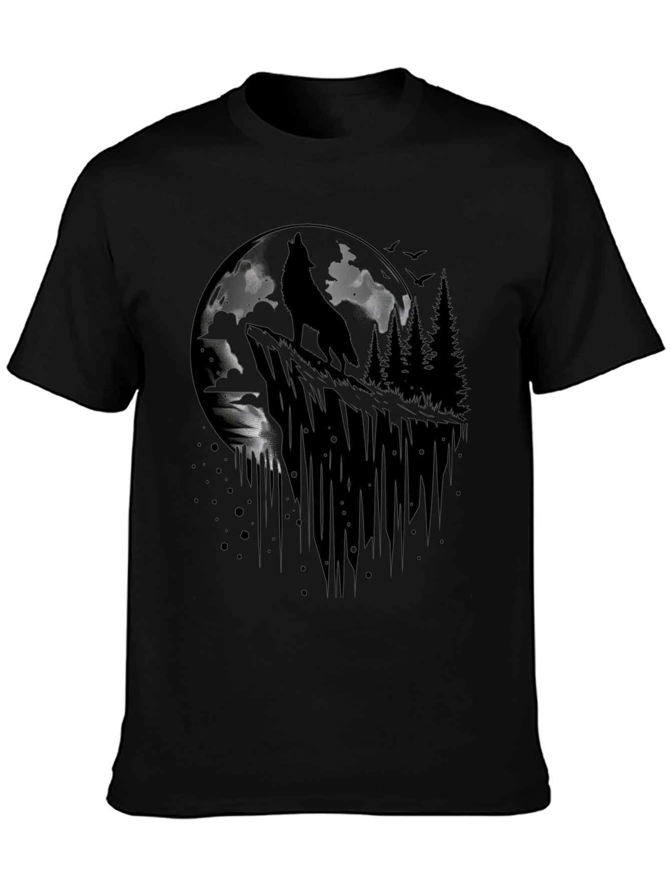 Wolf Moon Graphic Tee - Black Cotton T-Shirt
