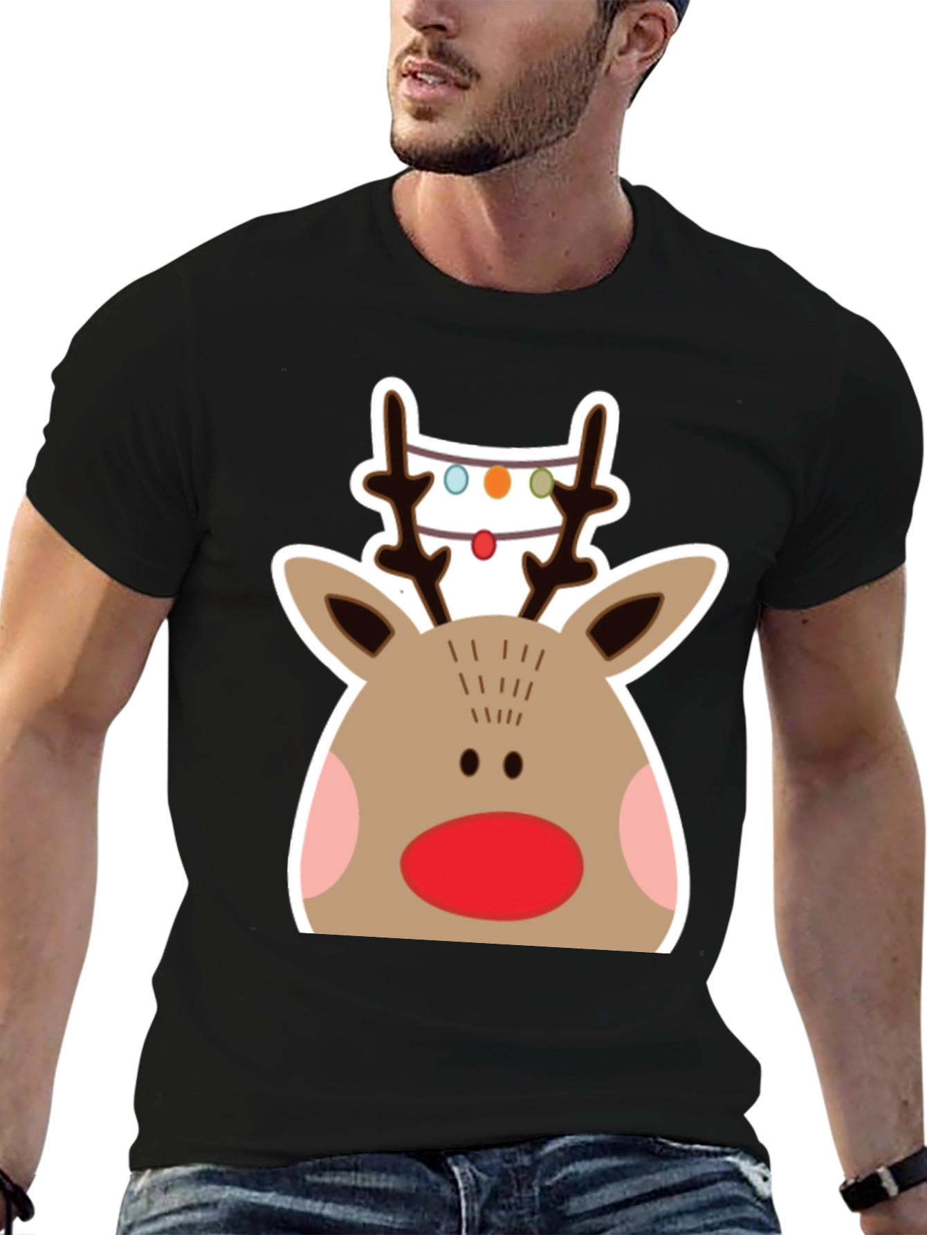 Festive Reindeer Graphic Tee - Holiday Cheer