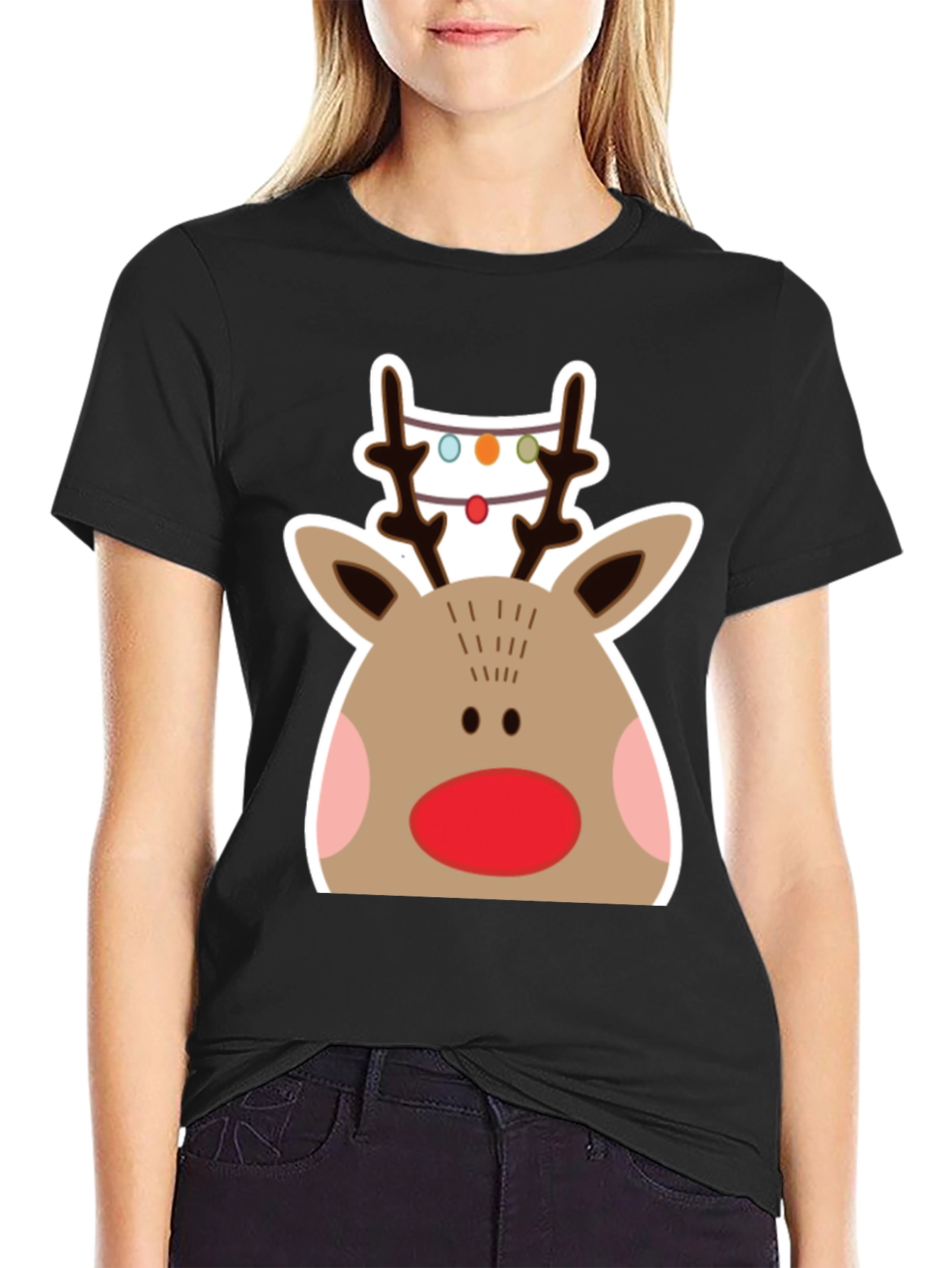 Festive Reindeer Graphic Tee - Holiday Cheer