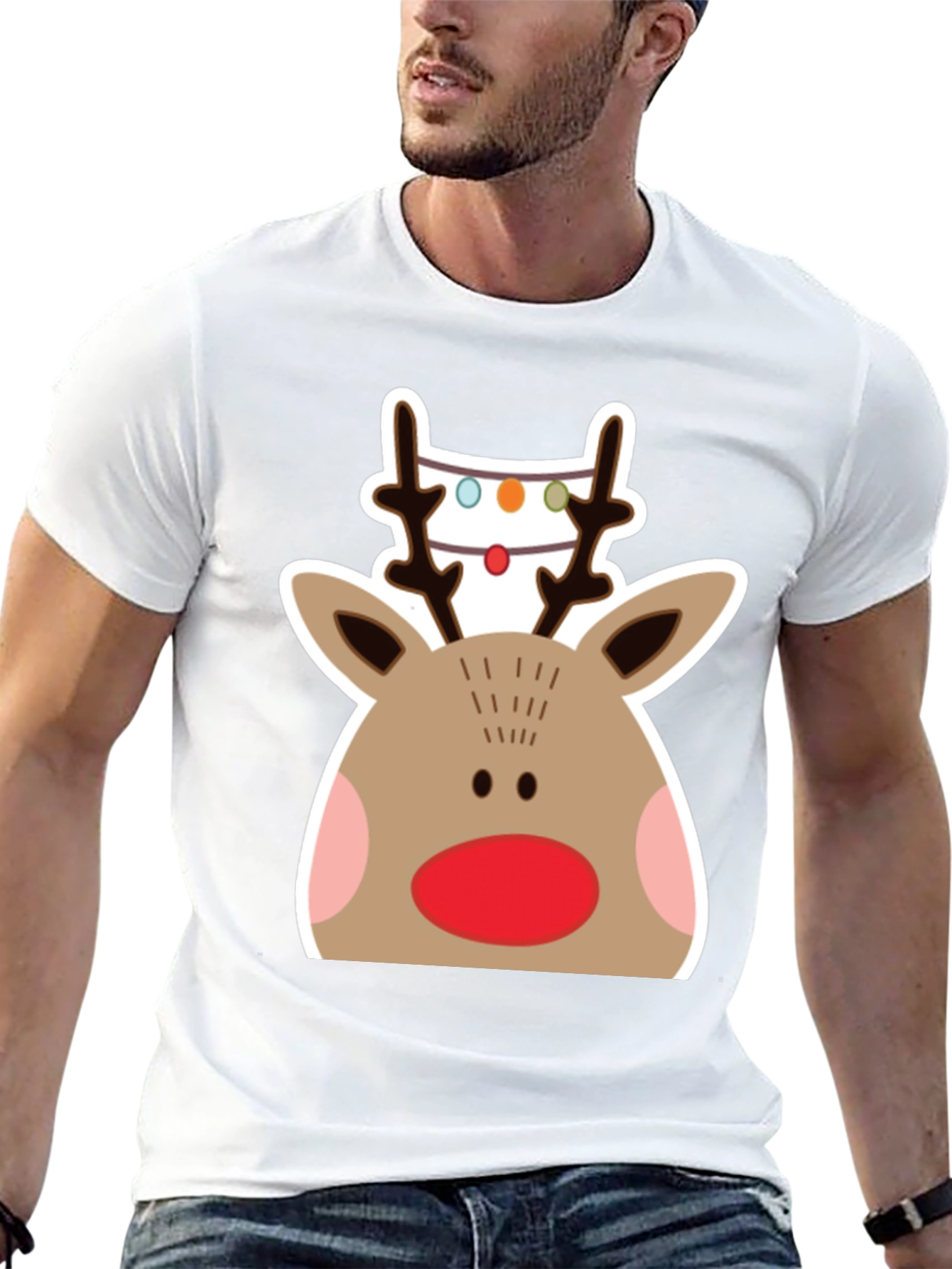 Festive Reindeer Graphic Tee - Holiday Cheer