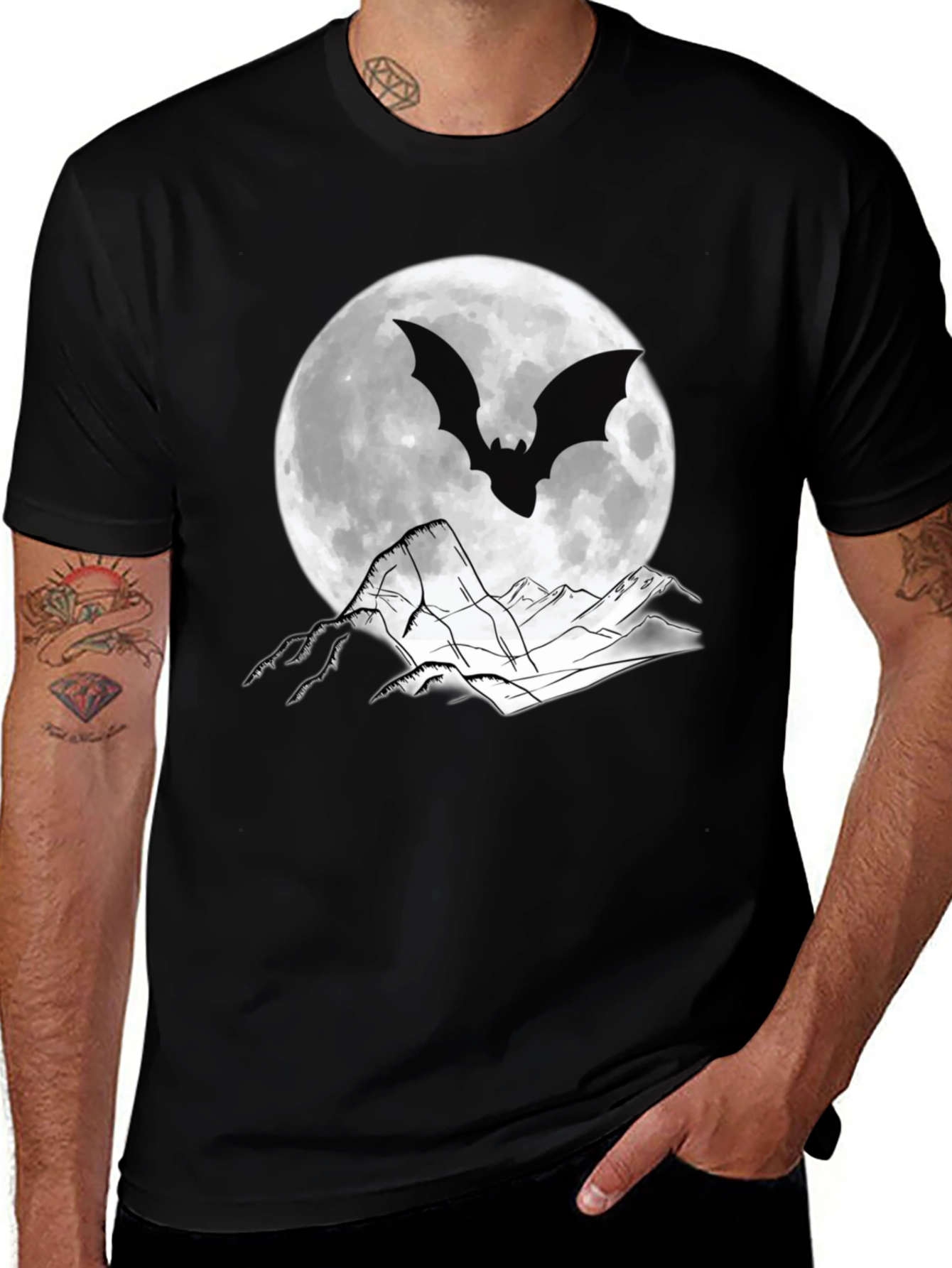 Bat Moon Graphic T-Shirt - Spooky Halloween Tee