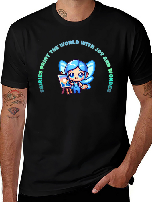 Fairies Paint Joy Graphic Tee - Black Unisex Shirt