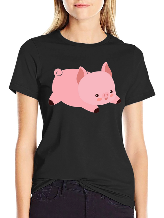 Cute Pig T-Shirt - Black Cotton Tee