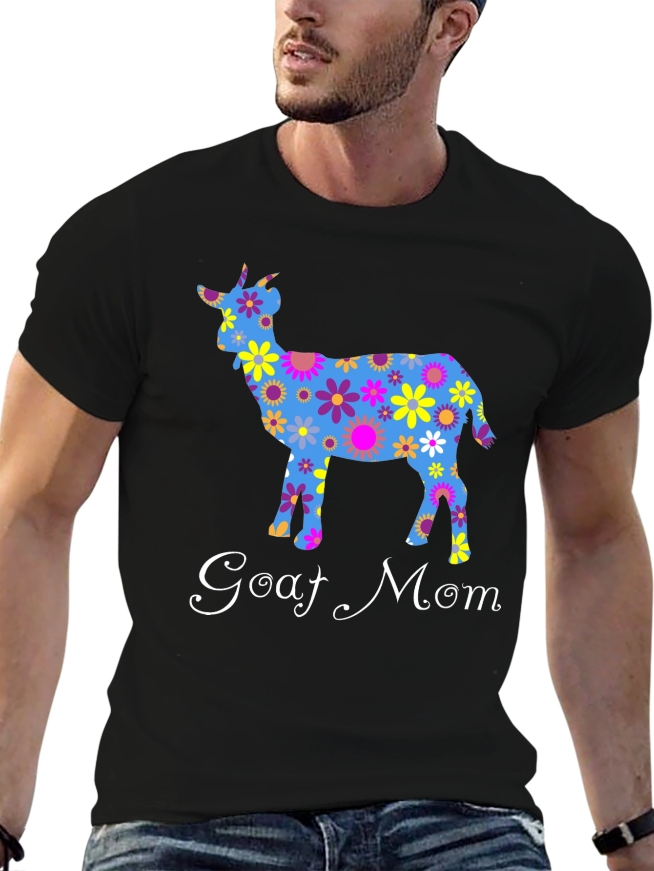 Goat Mom T-Shirt - Floral Goat Design