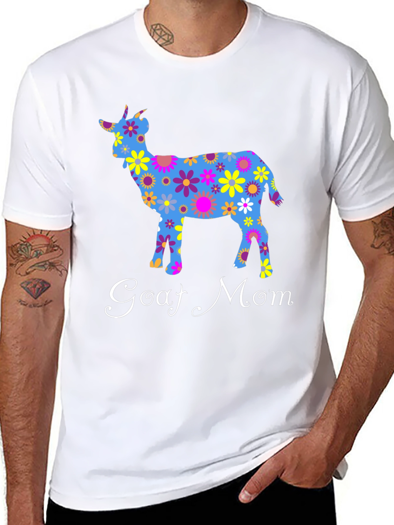 Goat Mom T-Shirt - Floral Goat Design