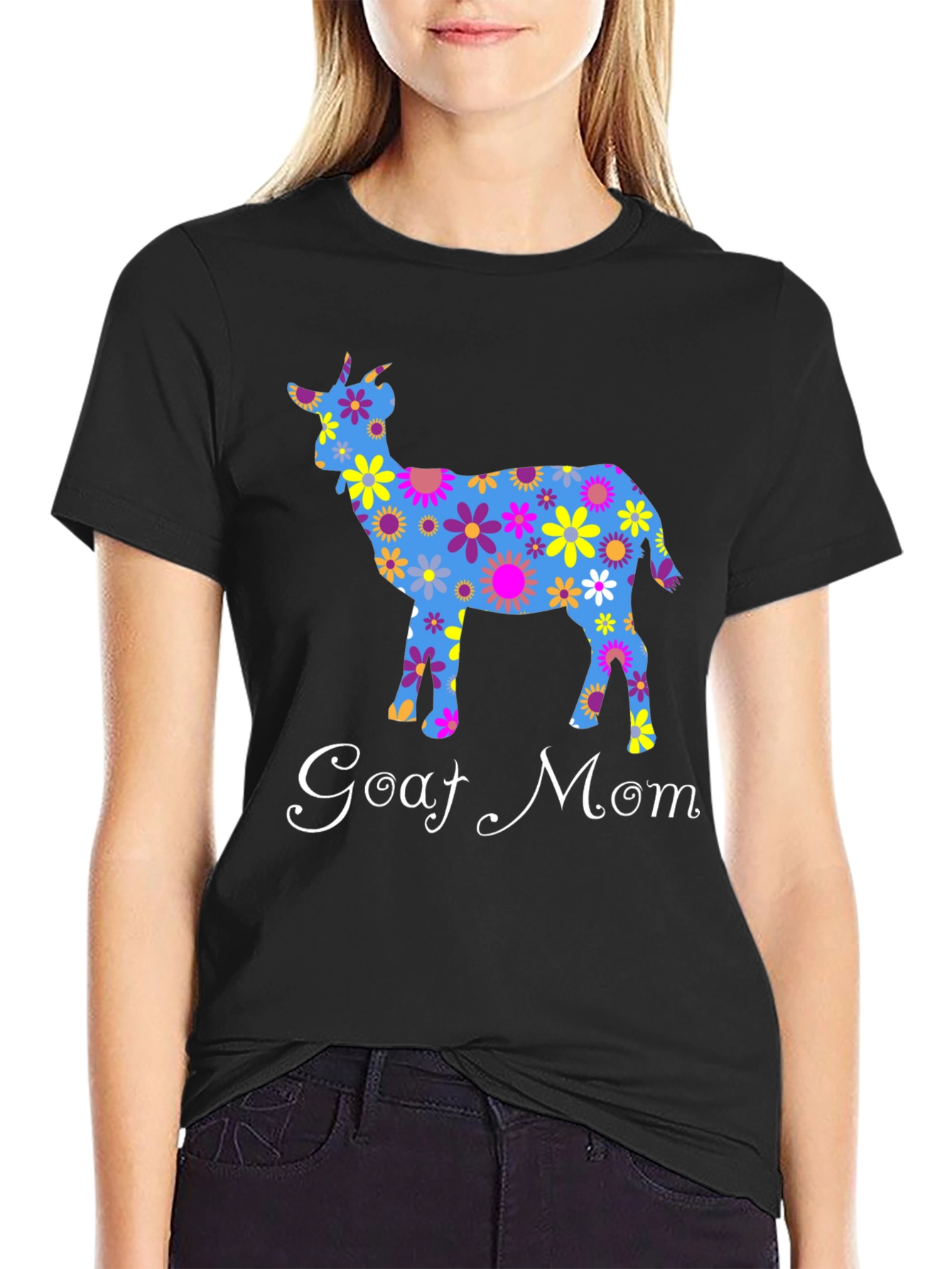 Goat Mom T-Shirt - Floral Goat Design